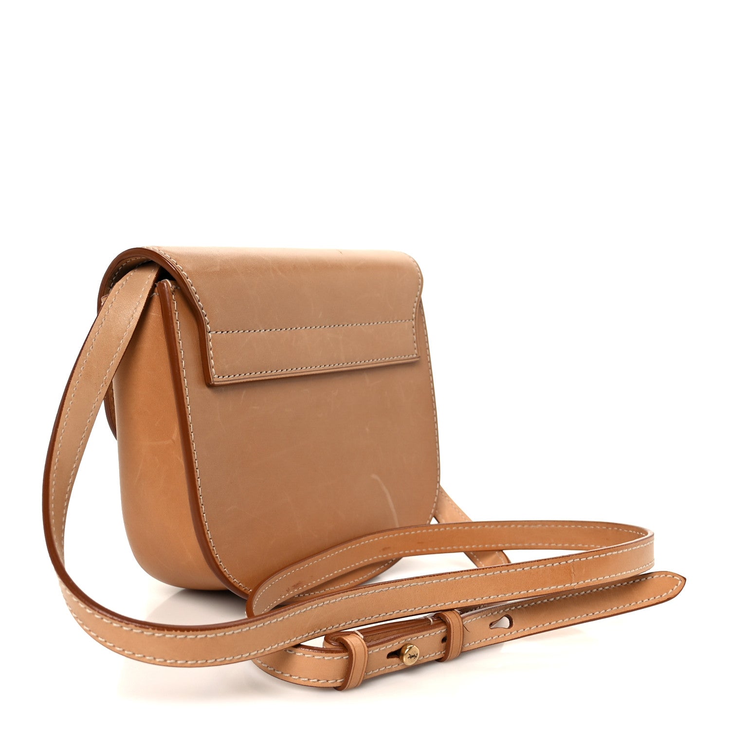 Smooth Vintage Calfskin Small Kaia Satchel Brown Gold