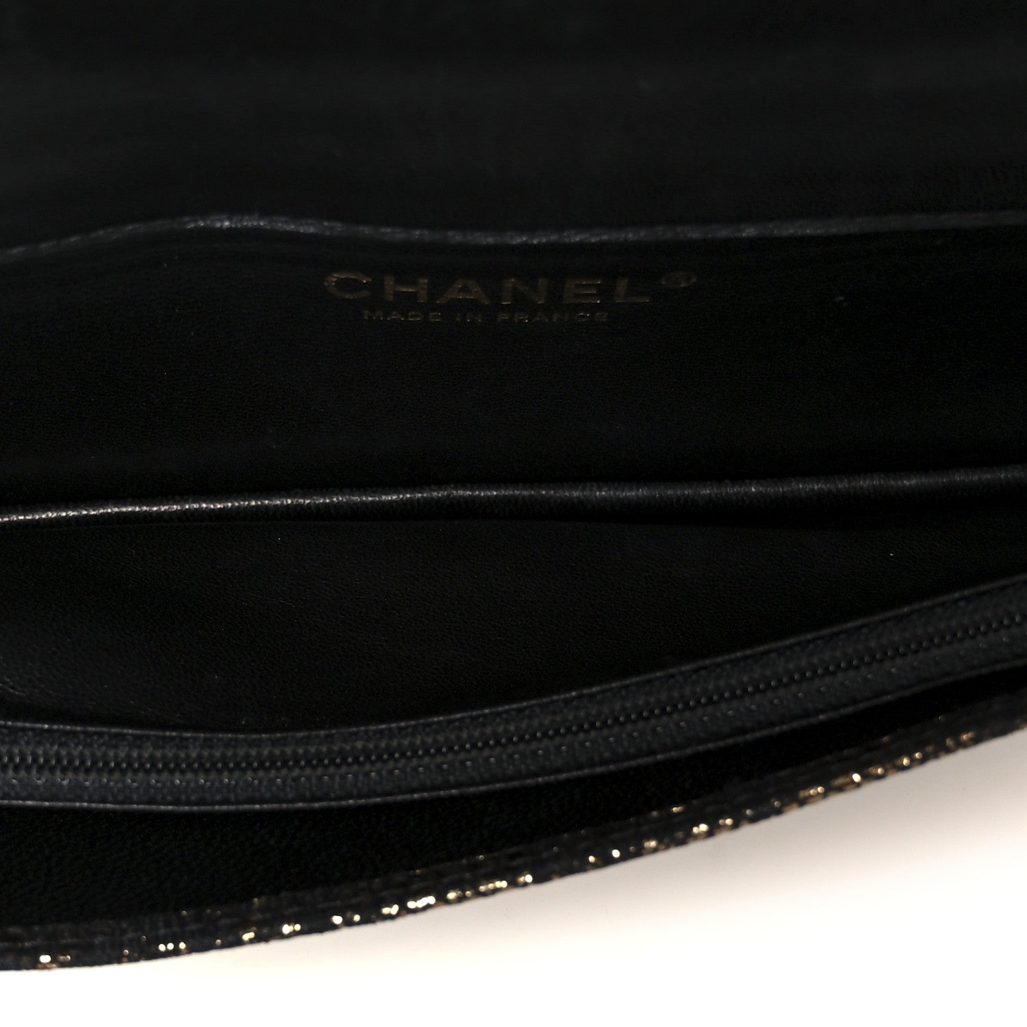 Metallic Fabric Lace Effect Quilted Clutch Black Gold