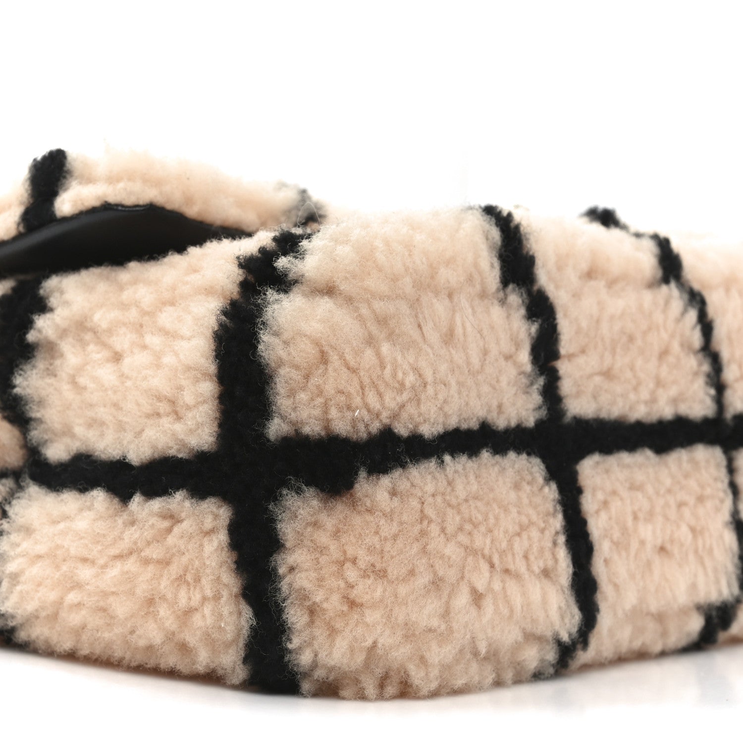 Shearling Lambskin Large Fluffy Tartan Single Flap Pink Black