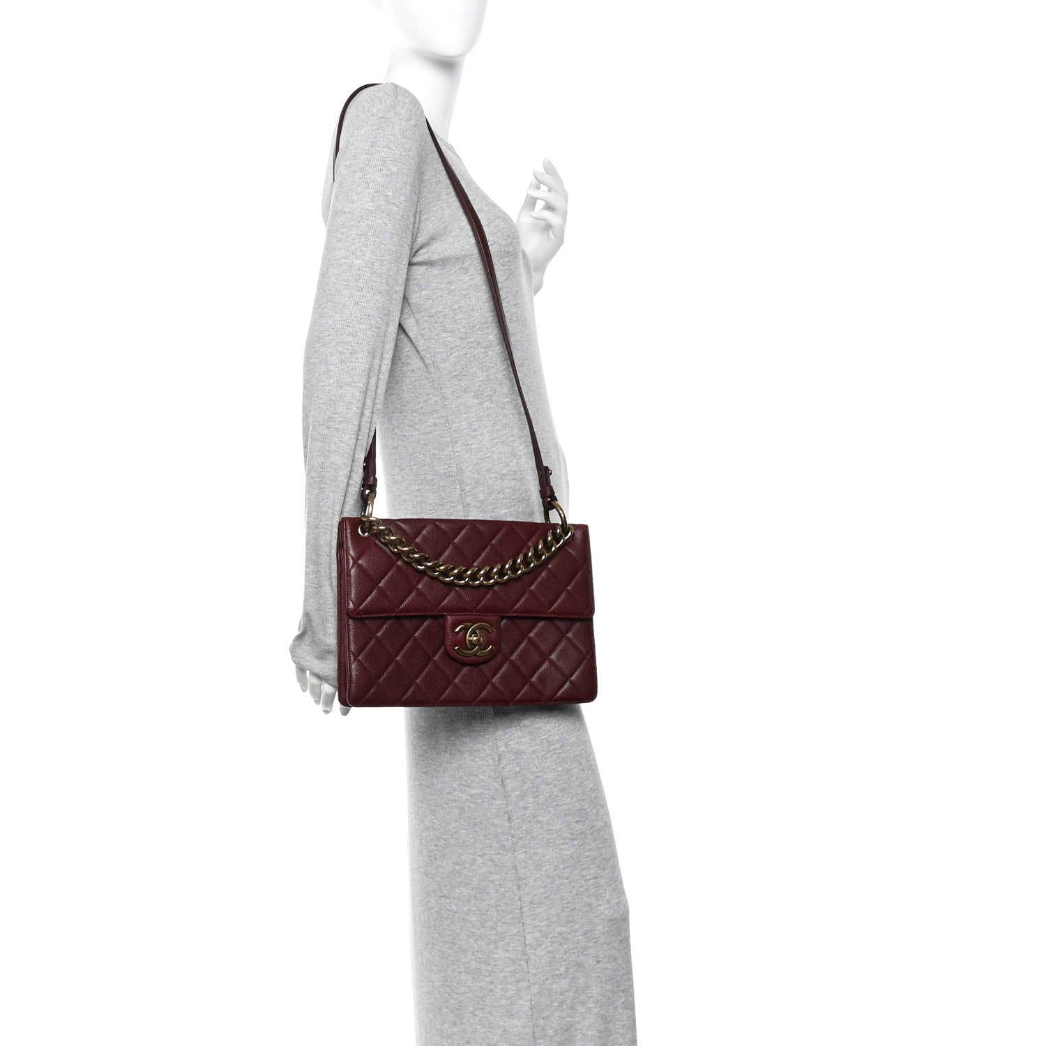 Caviar Quilted Large Retro Class Flap Burgundy