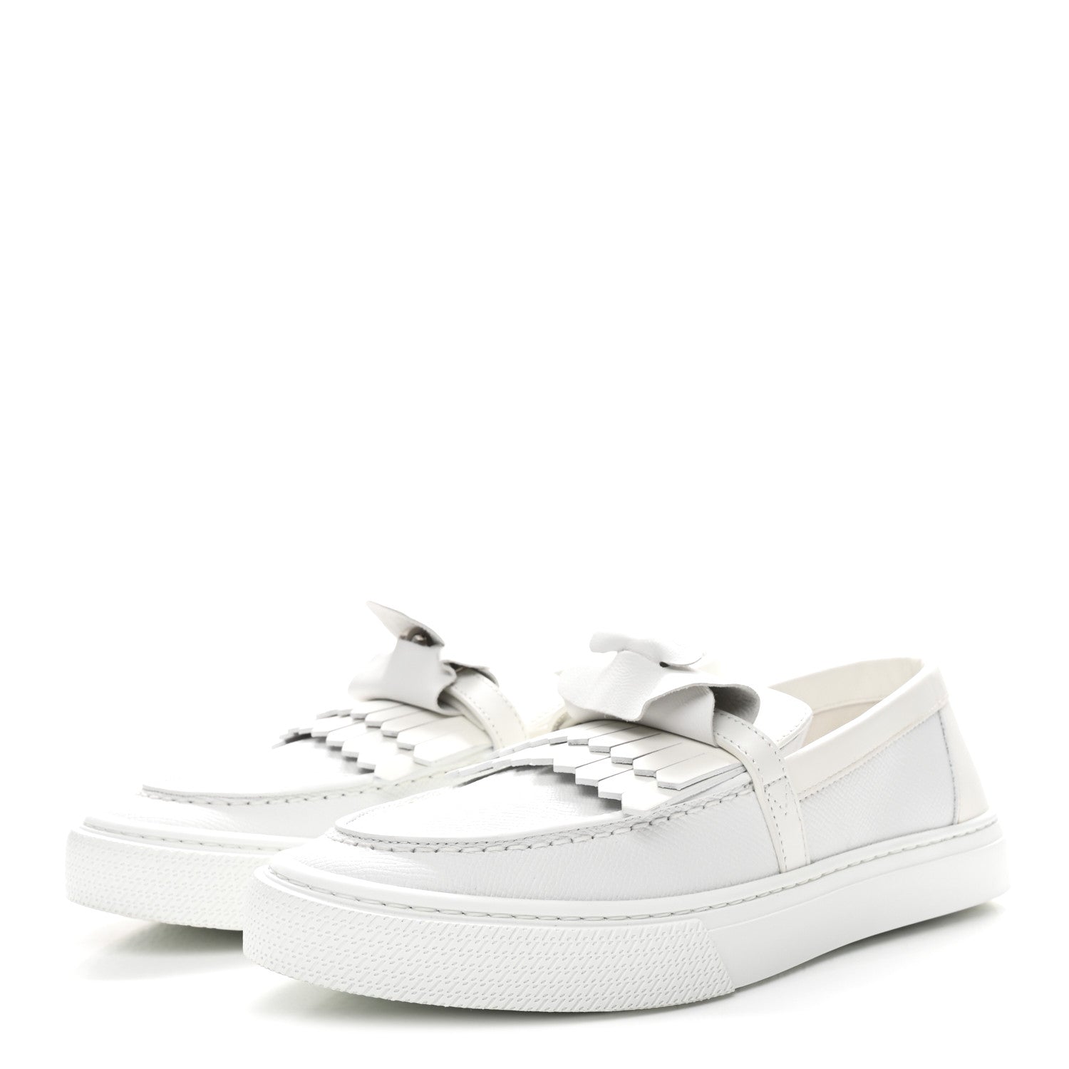 Epsom Calfskin Game Slip On Fringe Sneakers 38 White