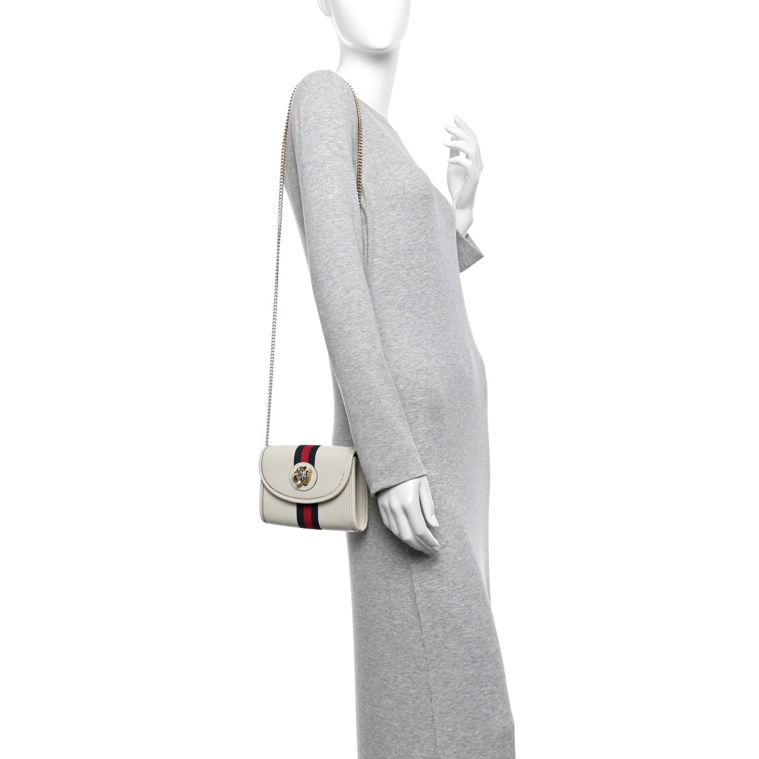 Textured Calfskin Web Mini Rajah Slim Flap Shoulder Bag Mystic White