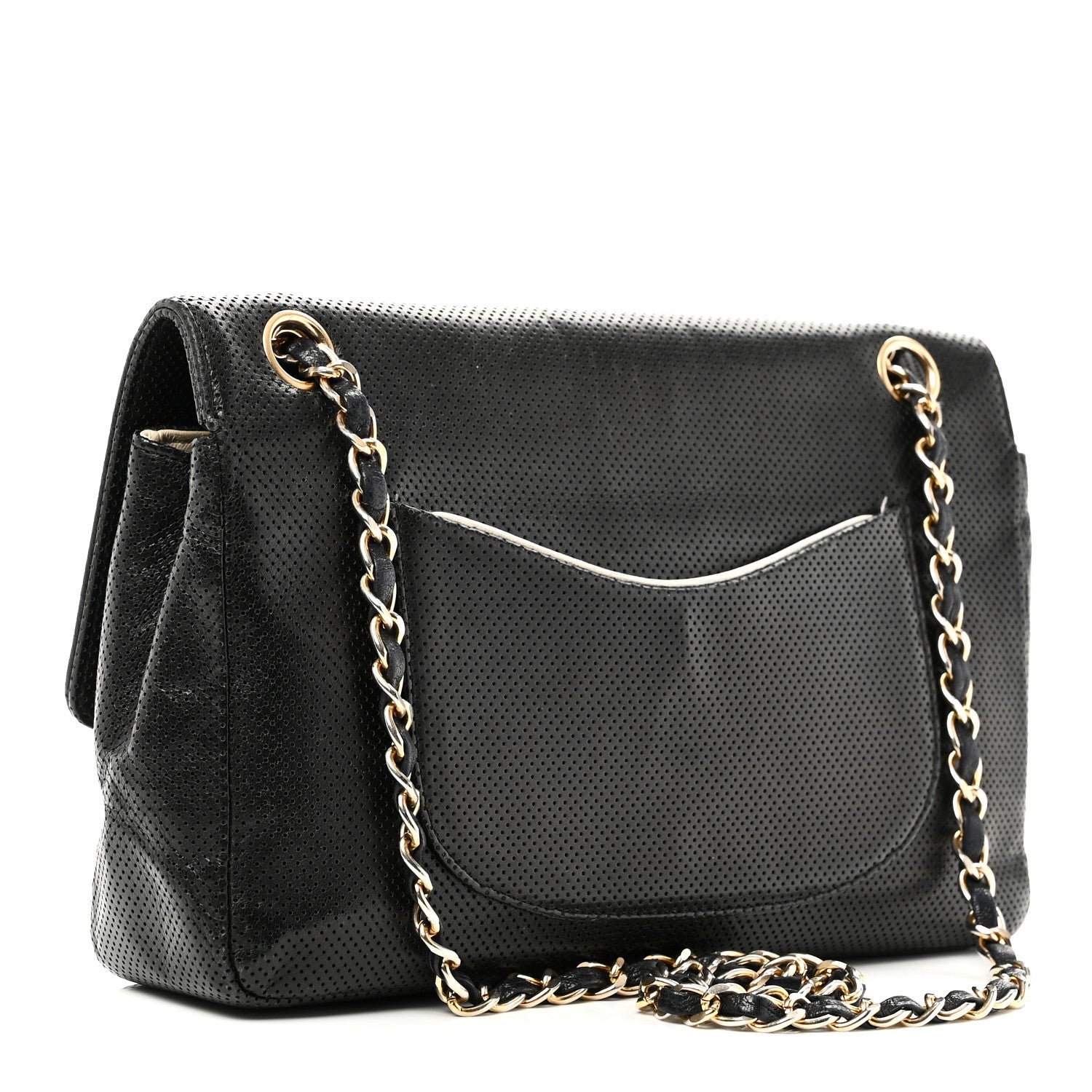Lambskin Perforated Medium Single Flap Bag Black White