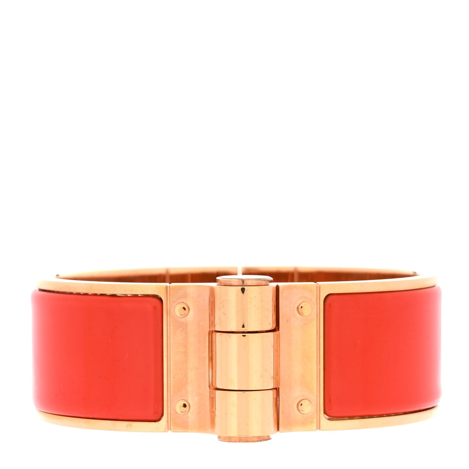 Enamel Charniere Uni Wide Hinged Bracelet L Rouge Vermillon