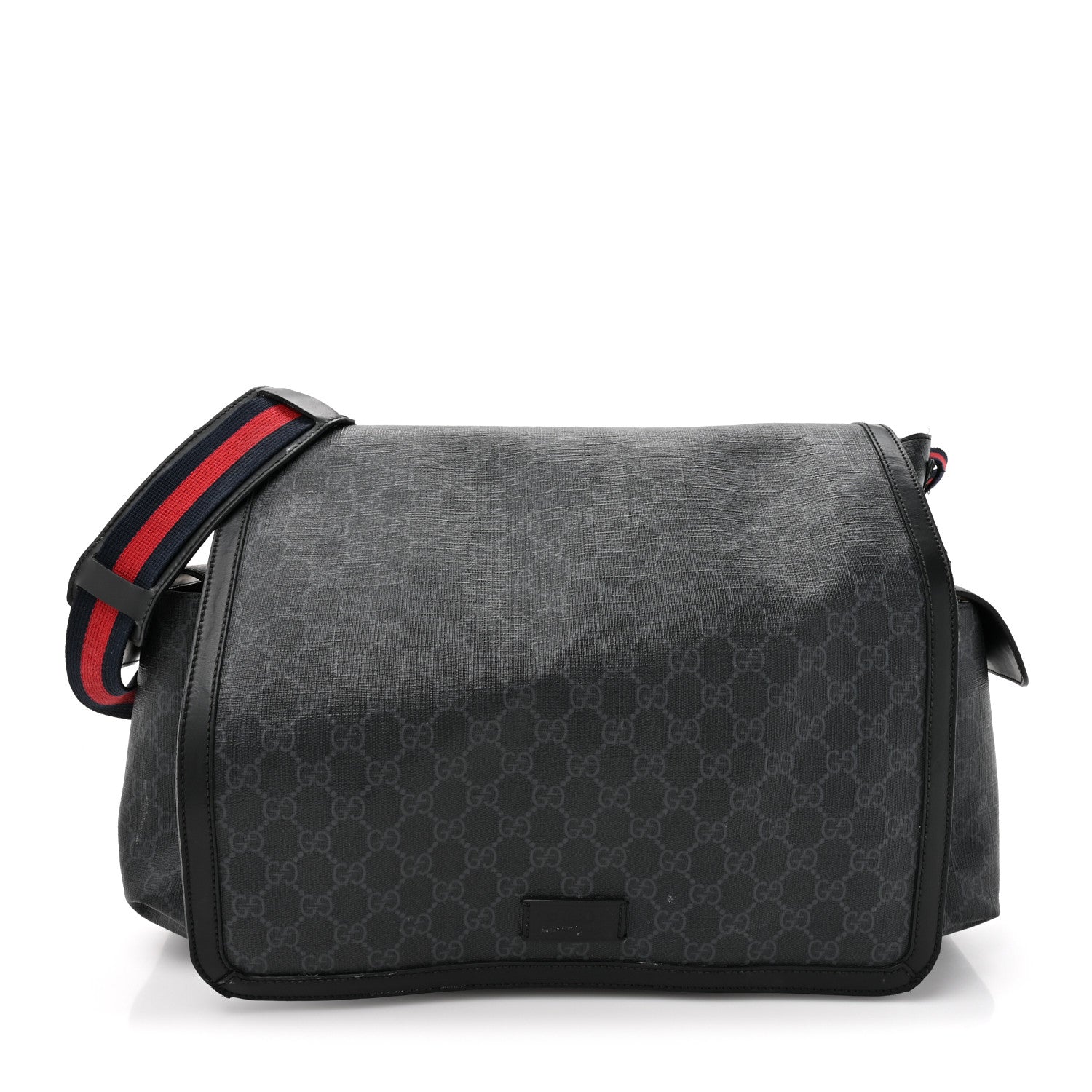 GG Supreme Monogram Web Messenger Diaper Bag Black Grey