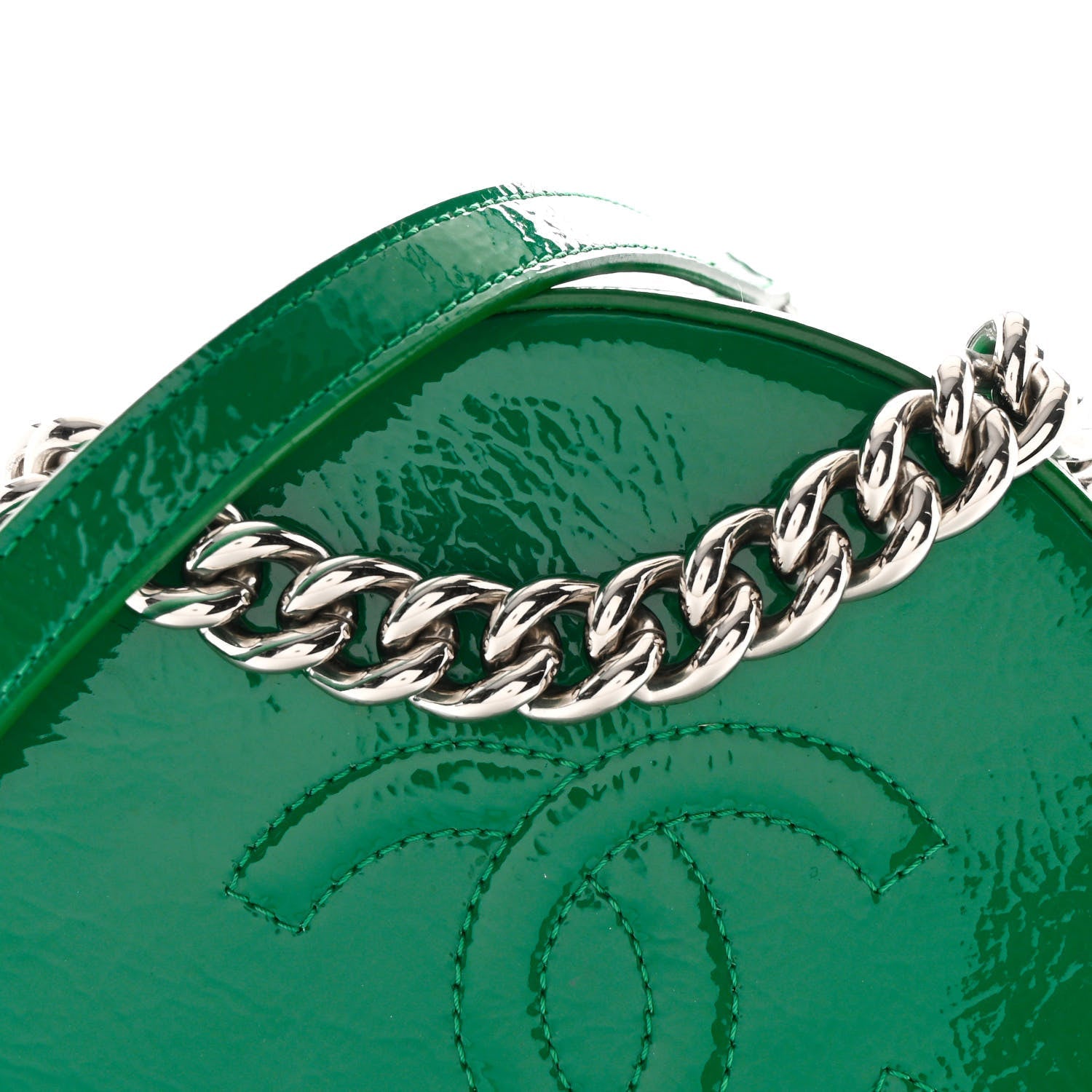 Glazed Calfskin Round As Earth Evening Bag Green