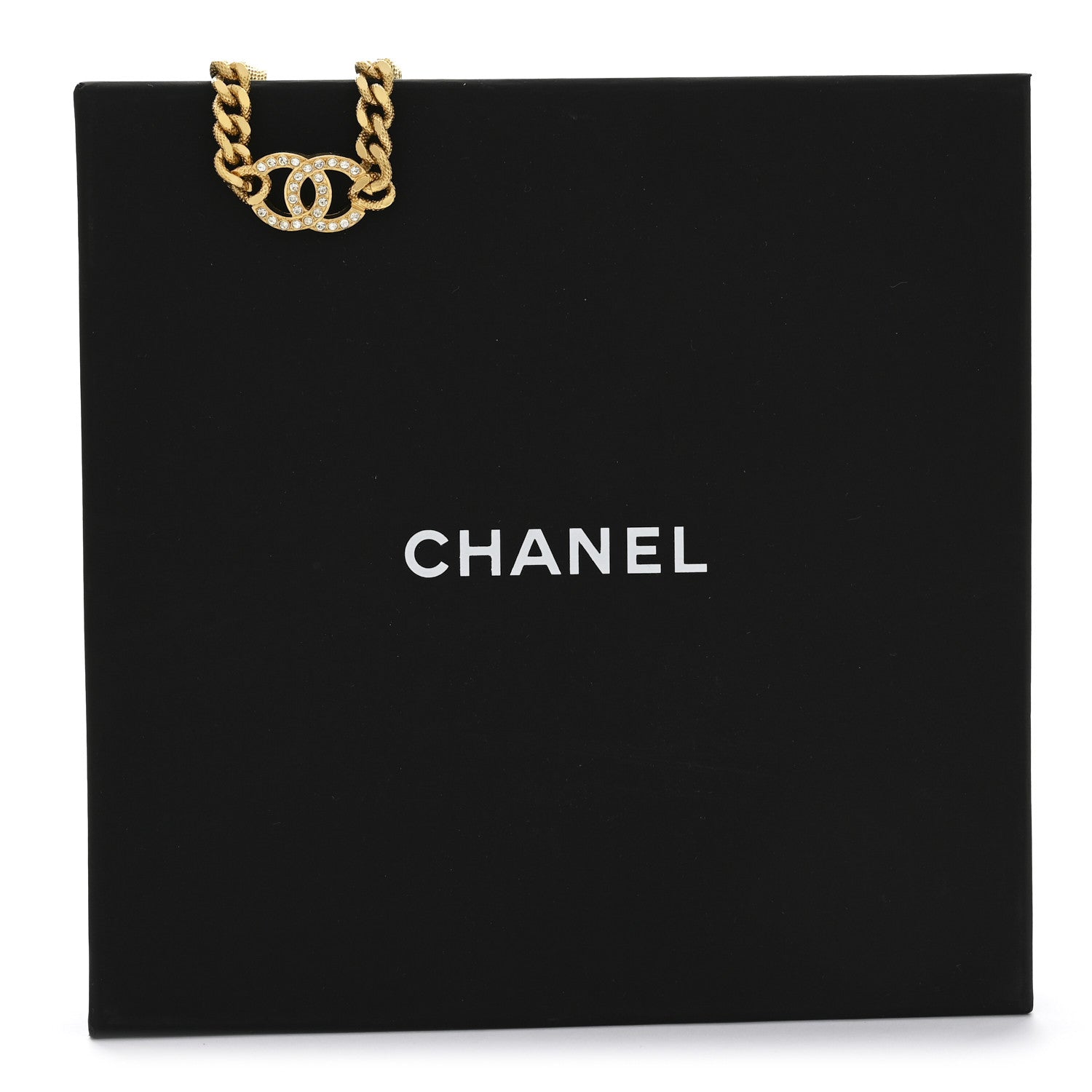 Crystal Chain Link CC Choker Necklace Gold