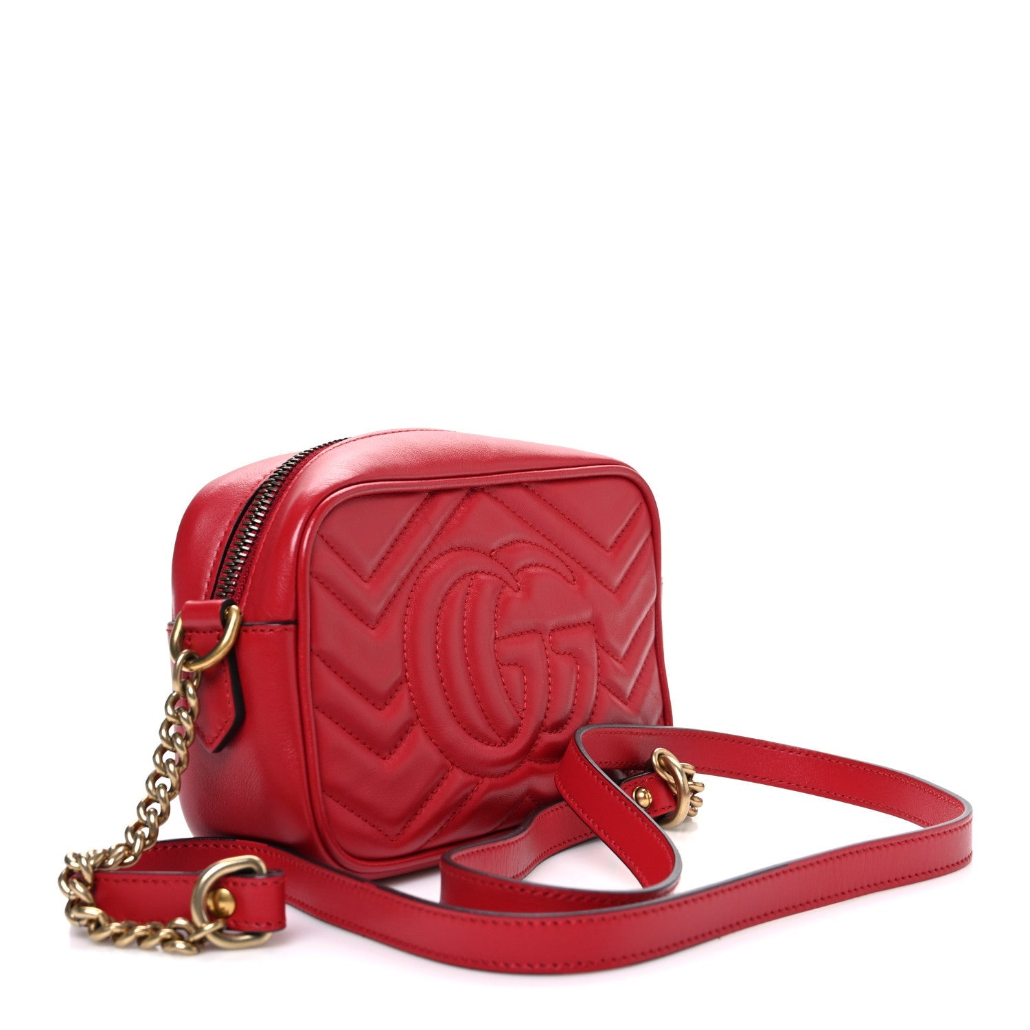 Calfskin Matelasse Mini GG Marmont Chain Shoulder Bag Hibiscus Red
