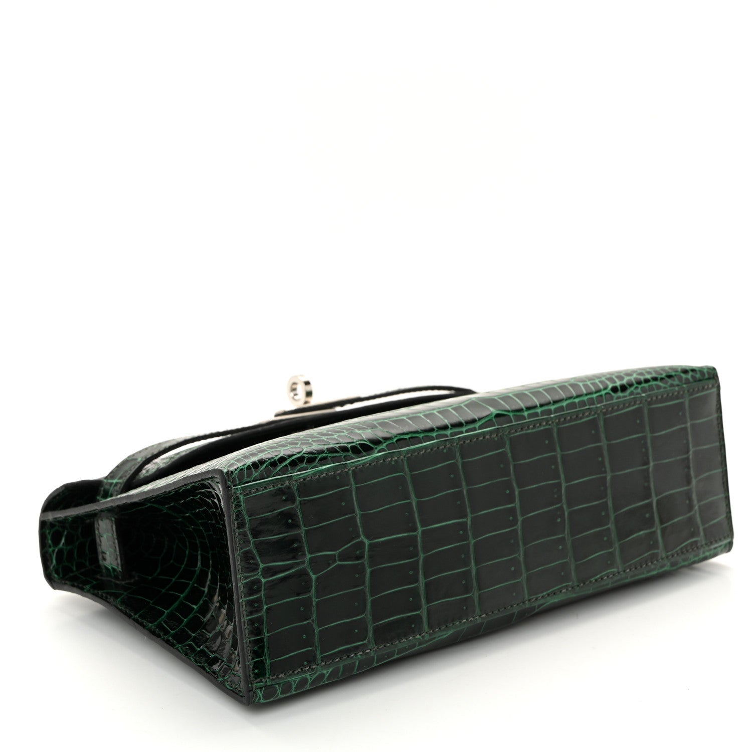 Shiny Porosus Crocodile Kelly Pochette Vert Cypress