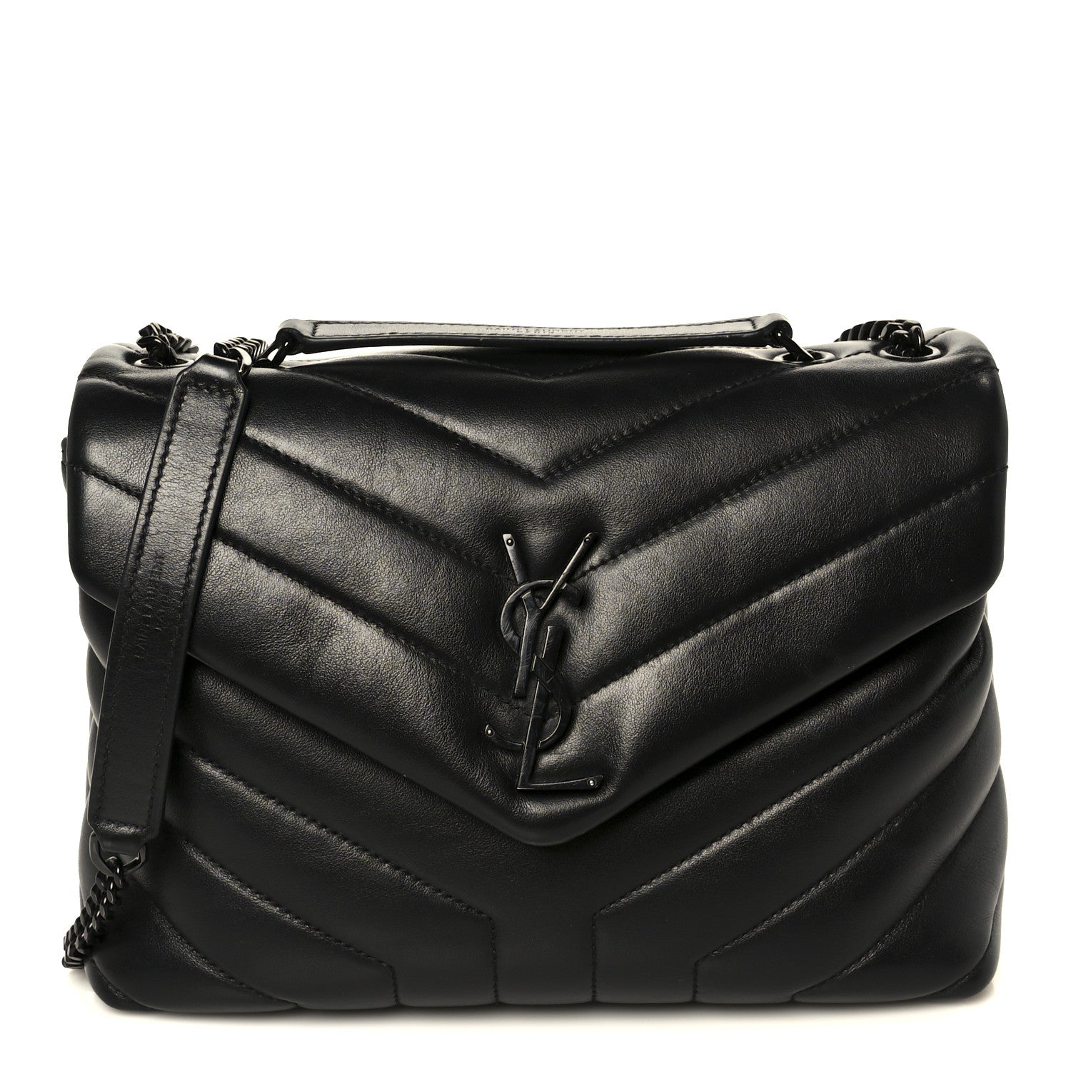 Calfskin Y Quilted Monogram Monochrome Small Loulou Chain Satchel Black