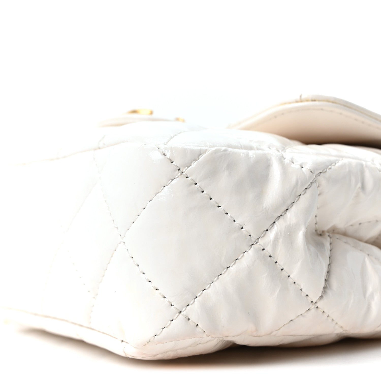 Shiny Crumpled Calfskin Quilted Small Wavy CC Hobo White