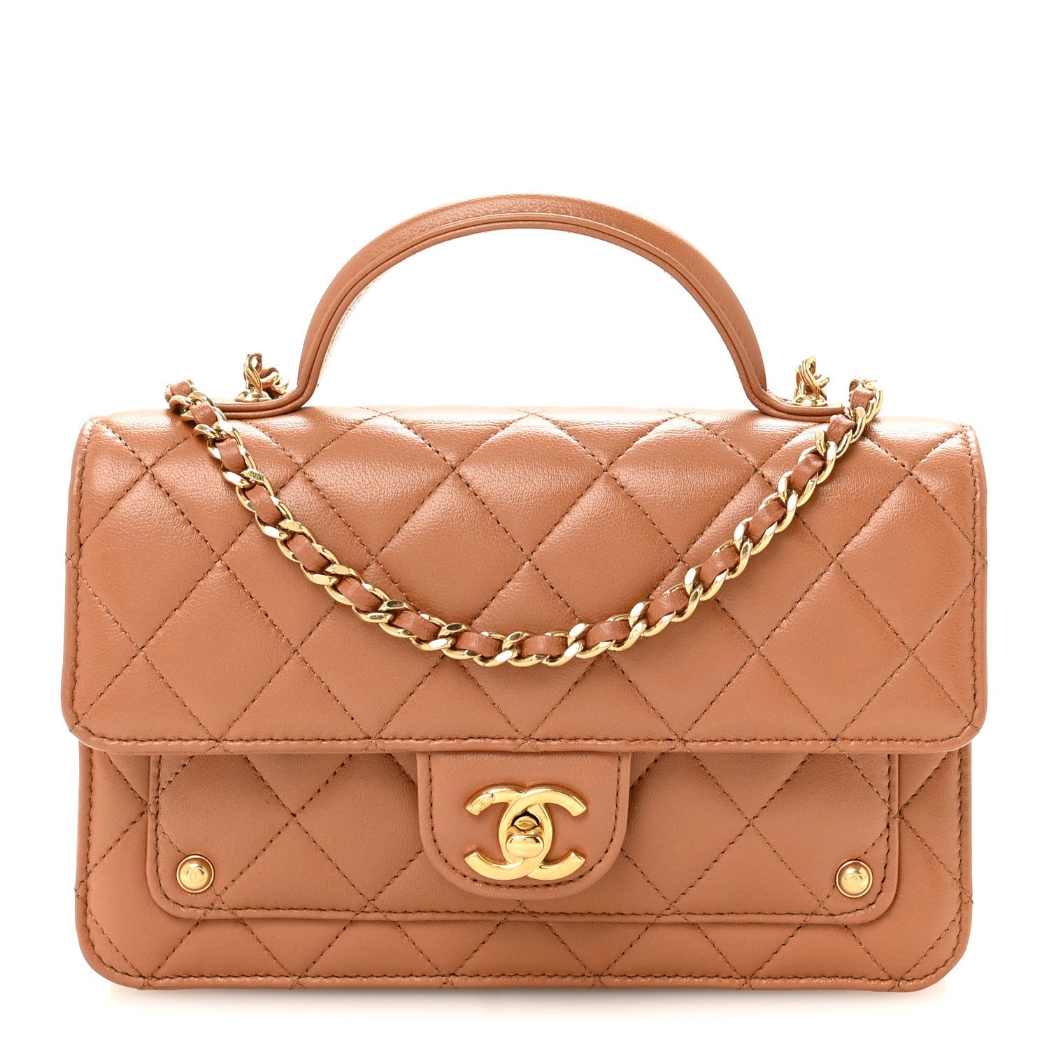 Lambskin Quilted Preppy Satchel Wallet On Chain WOC Brown
