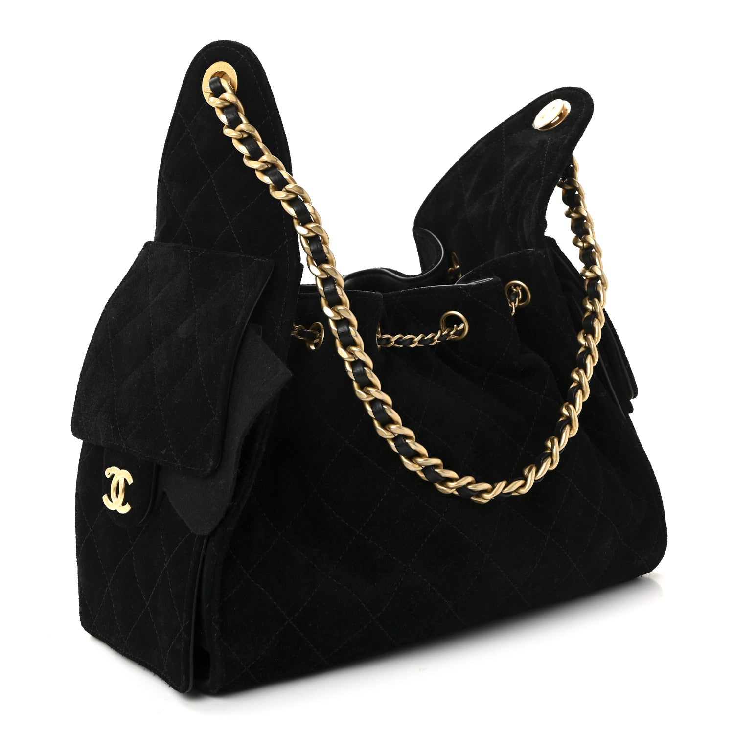 Suede Quilted Small Chanel 25 Handbag Black