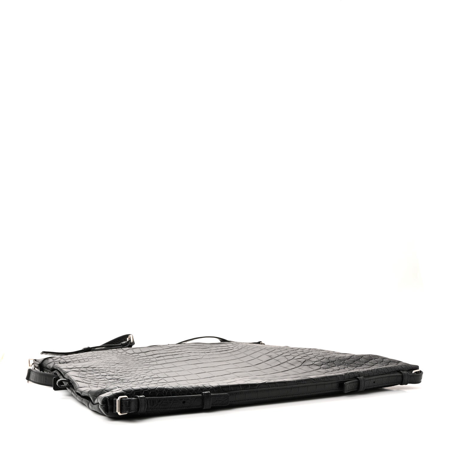 Calfskin Crocodile Embossed Large Convertible ID Bag Black