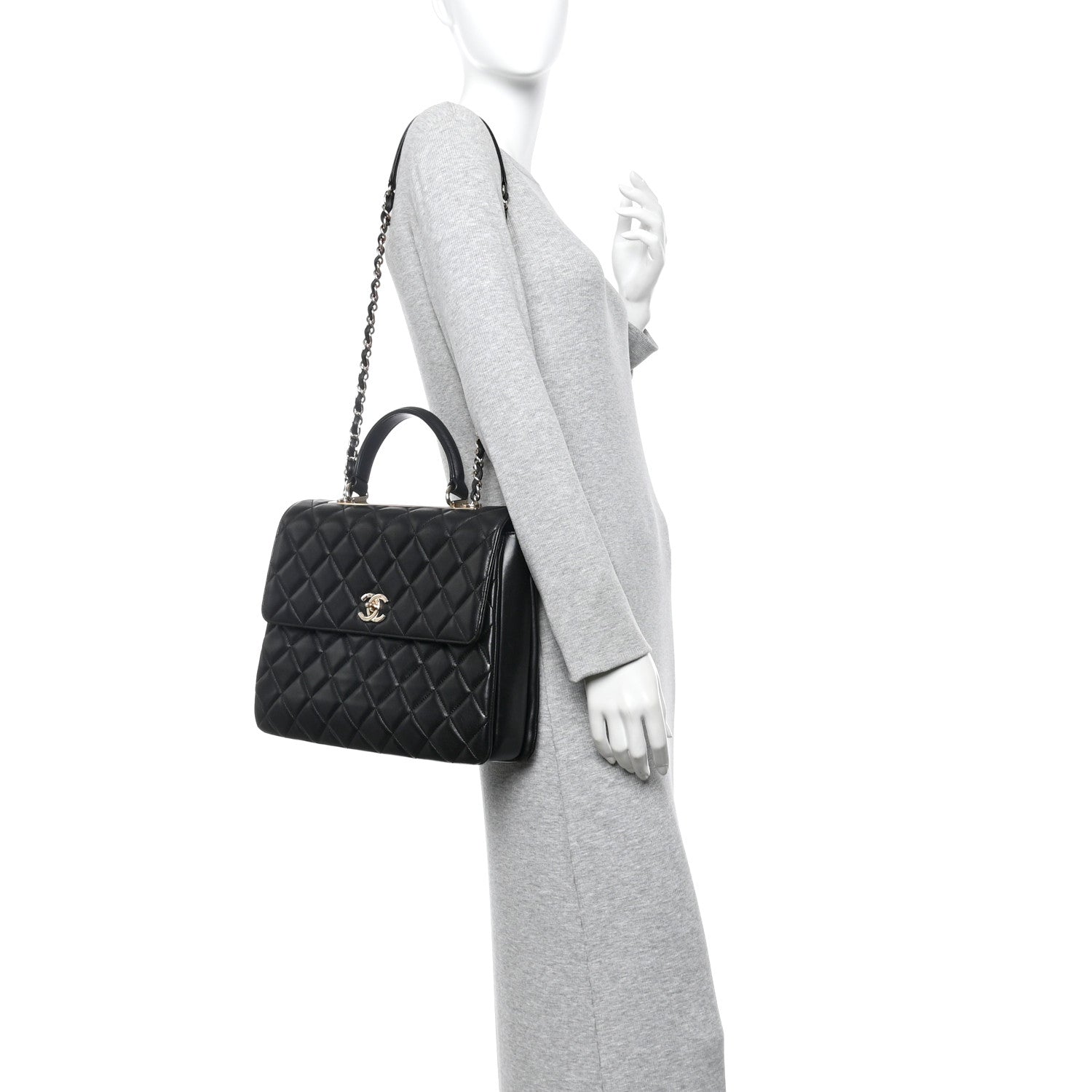 Lambskin Quilted Large Trendy CC Dual Handle Flap Bag Black