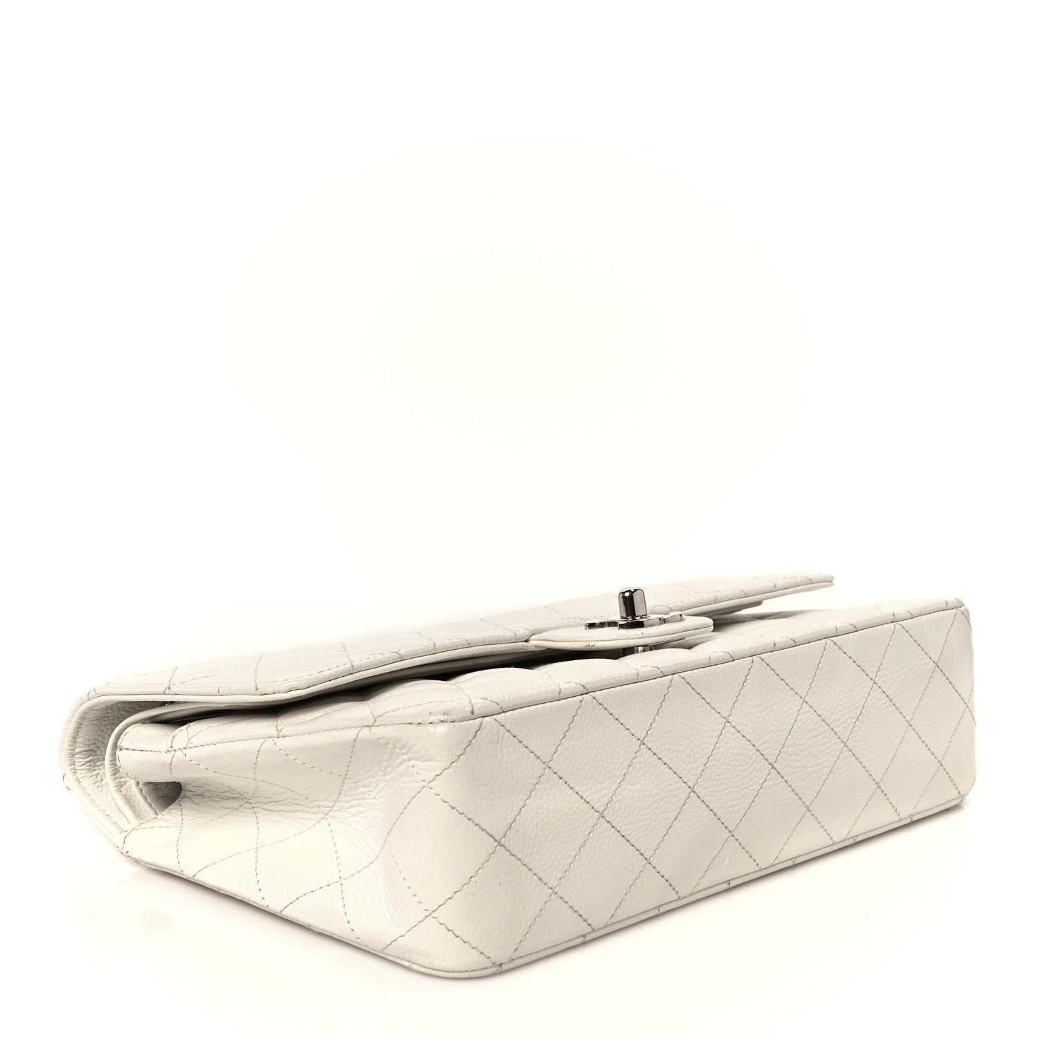 Caviar Quilted Medium Double Flap White