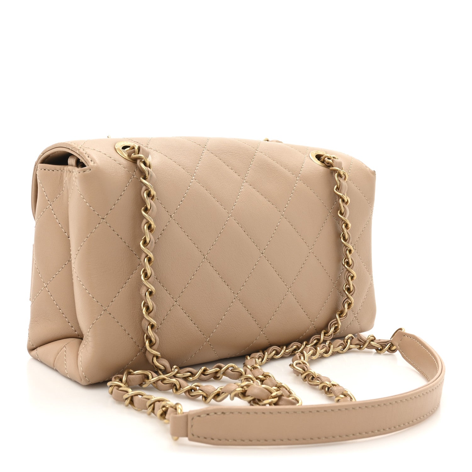 Calfskin Quilted Small Enchained Flap Beige