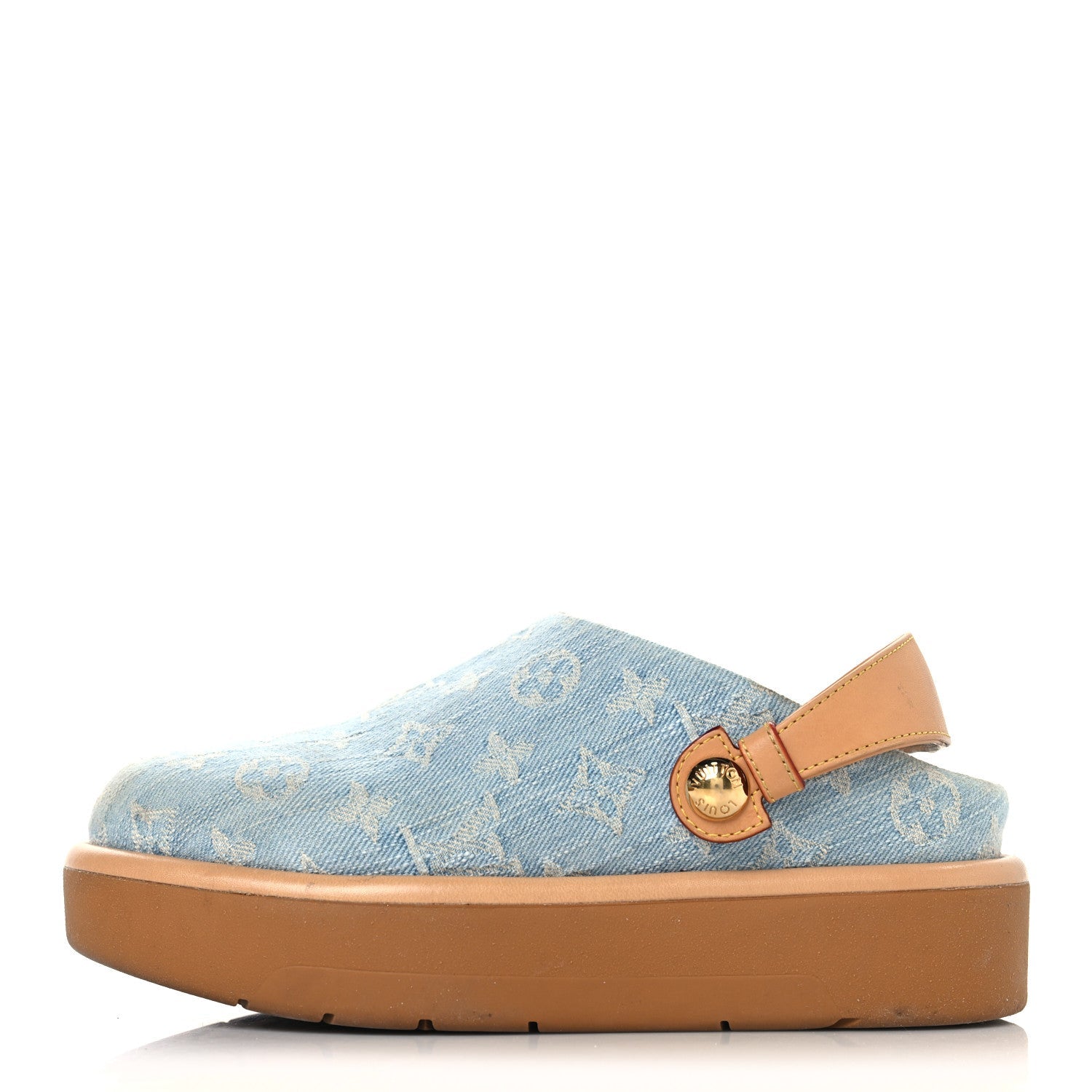 Monogram Washed Denim Aspen Platform Clog Mules 36 Blue