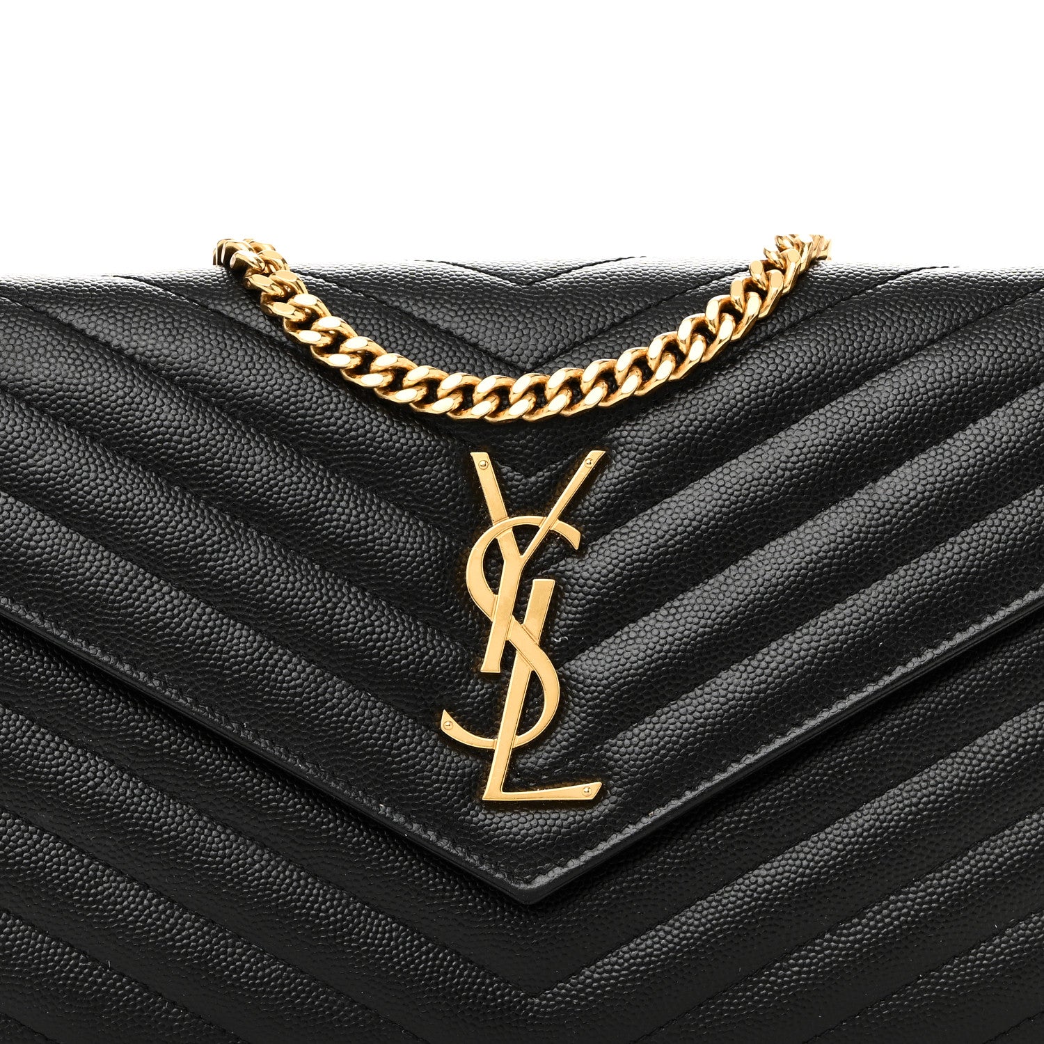 Grain De Poudre Matelasse Chevron Monogram Chain Wallet Black