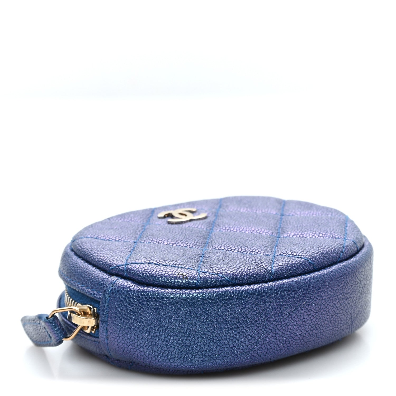 Iridescent Caviar Quilted Zip Around Classic Coin Purse Blue