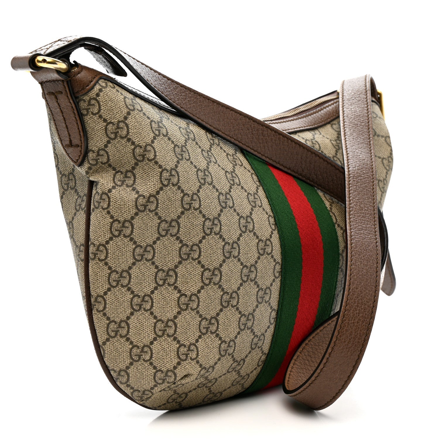 GG Supreme Monogram Web Small Ophidia Half Moon Hobo Brown