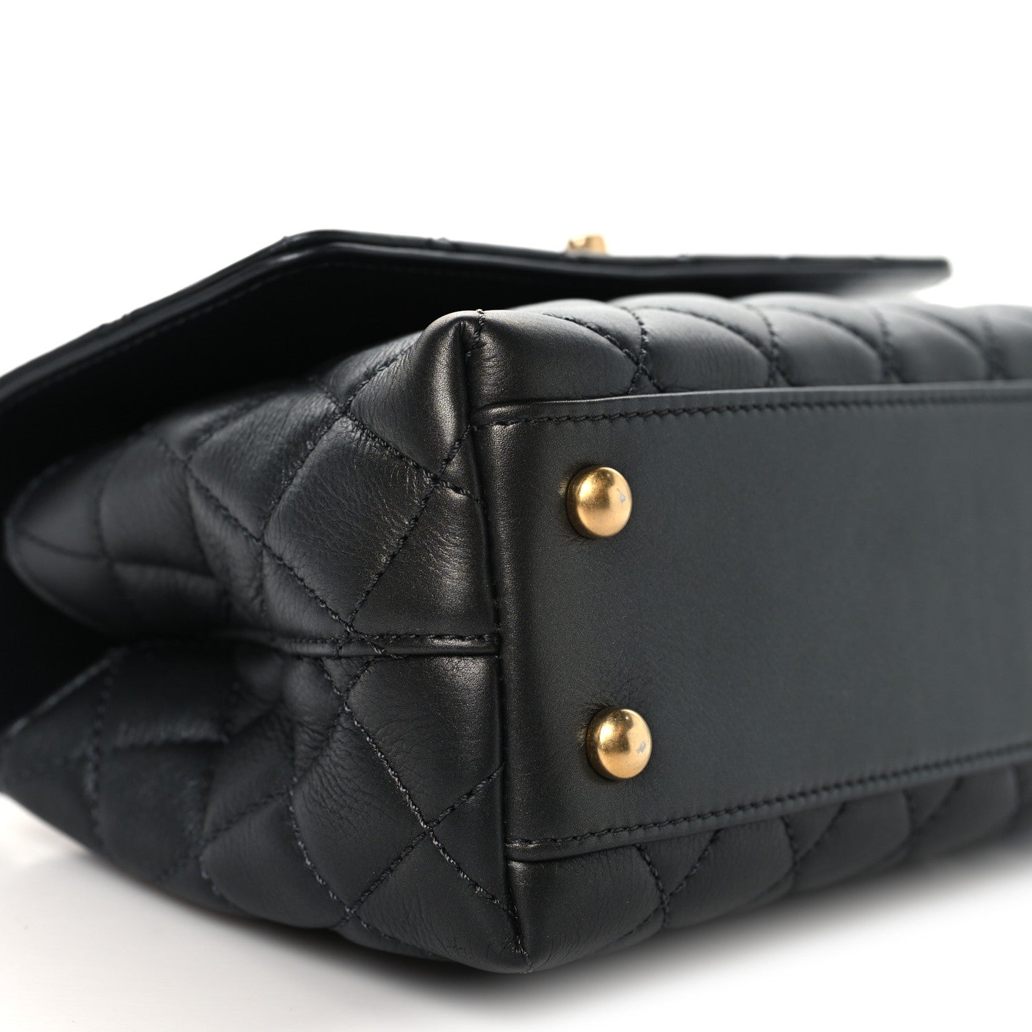 Calfskin Strass Quilted Mini Coco Handle Flap Dark Silver