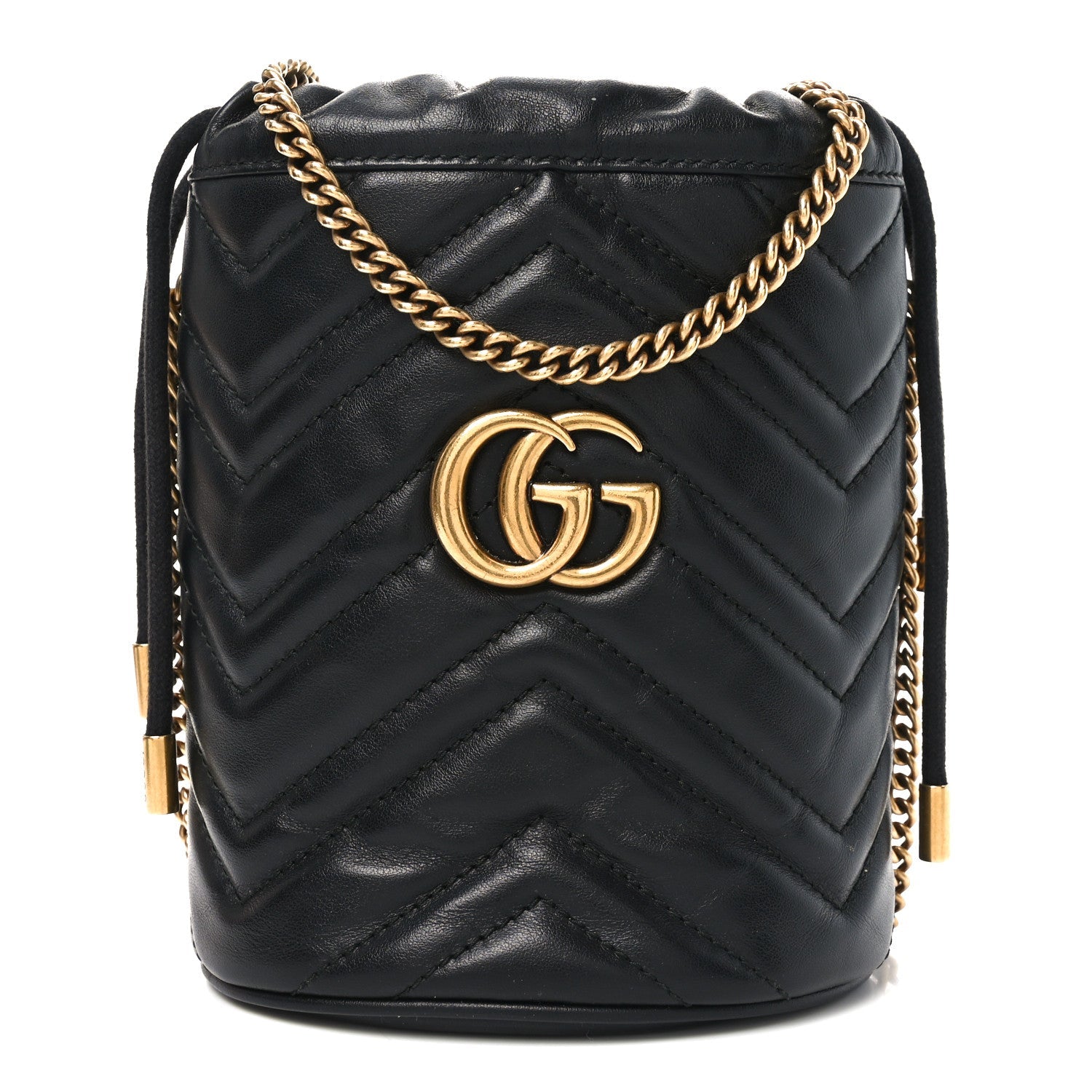 Calfskin Matelasse Mini GG Marmont 2.0 Bucket Bag Black