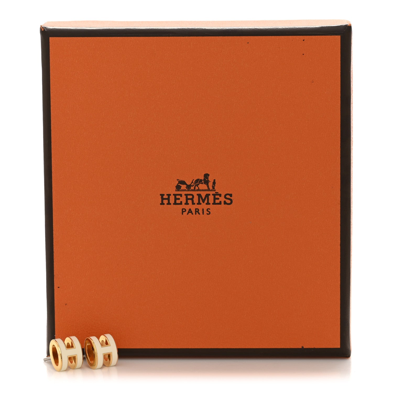 Gold Lacquered Pop H Earrings White