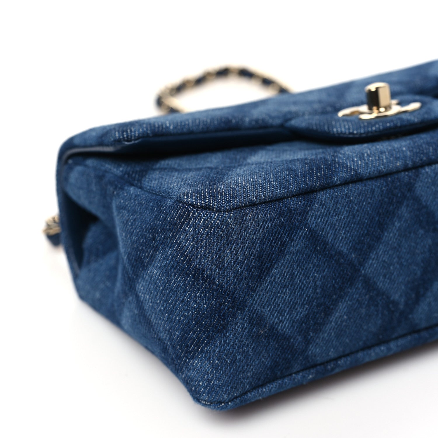 Printed Denim Quilted Mini Rectangular Flap Dark Blue