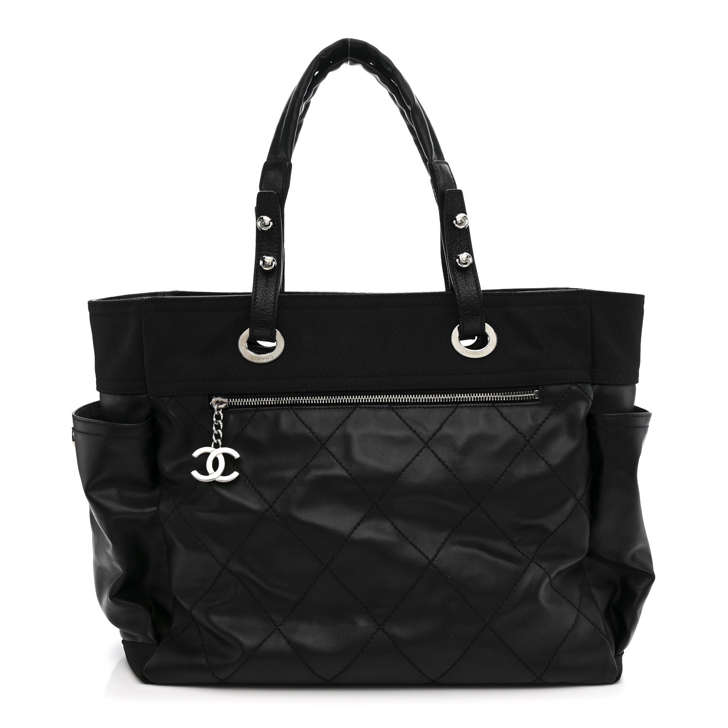 Coated Canvas Quilted Large Paris Biarritz Tote Black