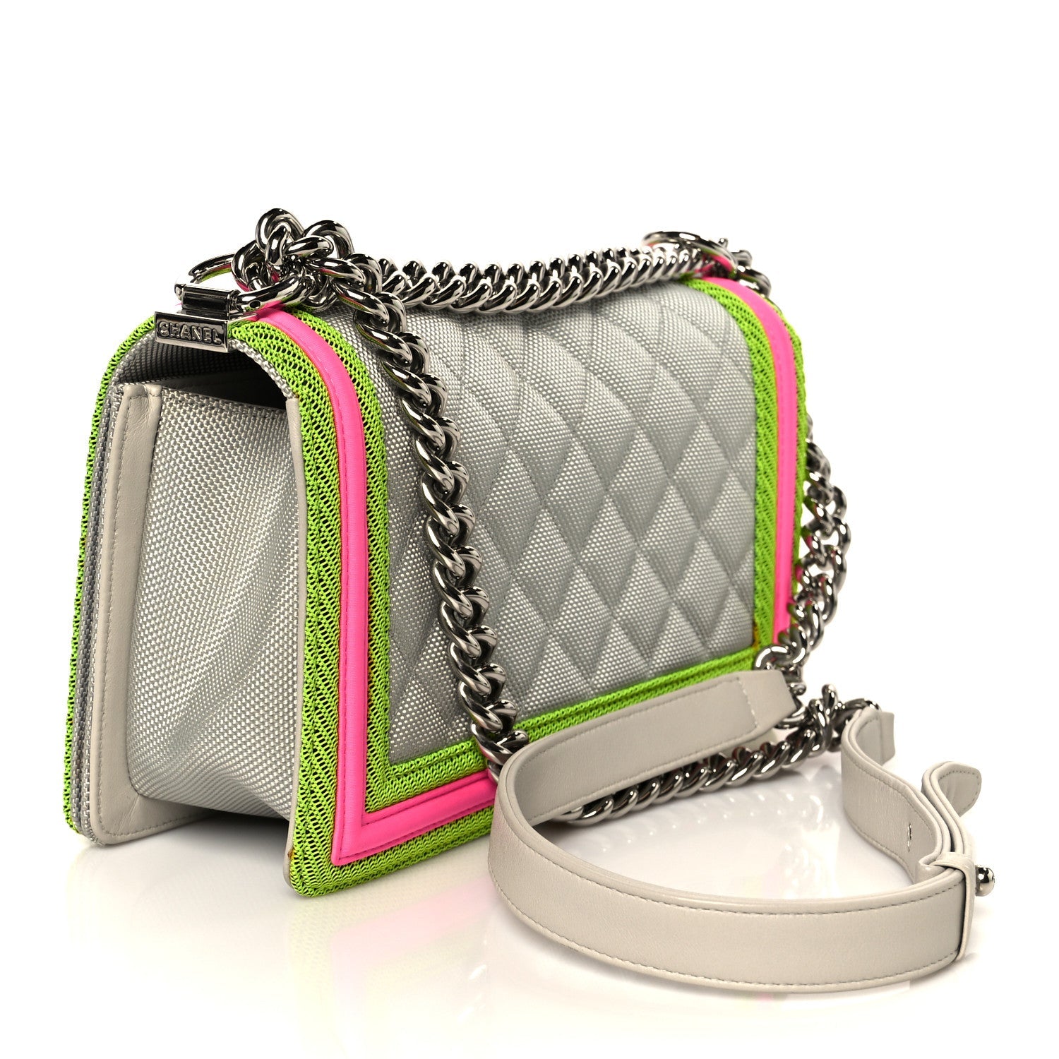 Canvas Quilted Medium Fluo Boy Flap Dark Grey Fuchsia Green