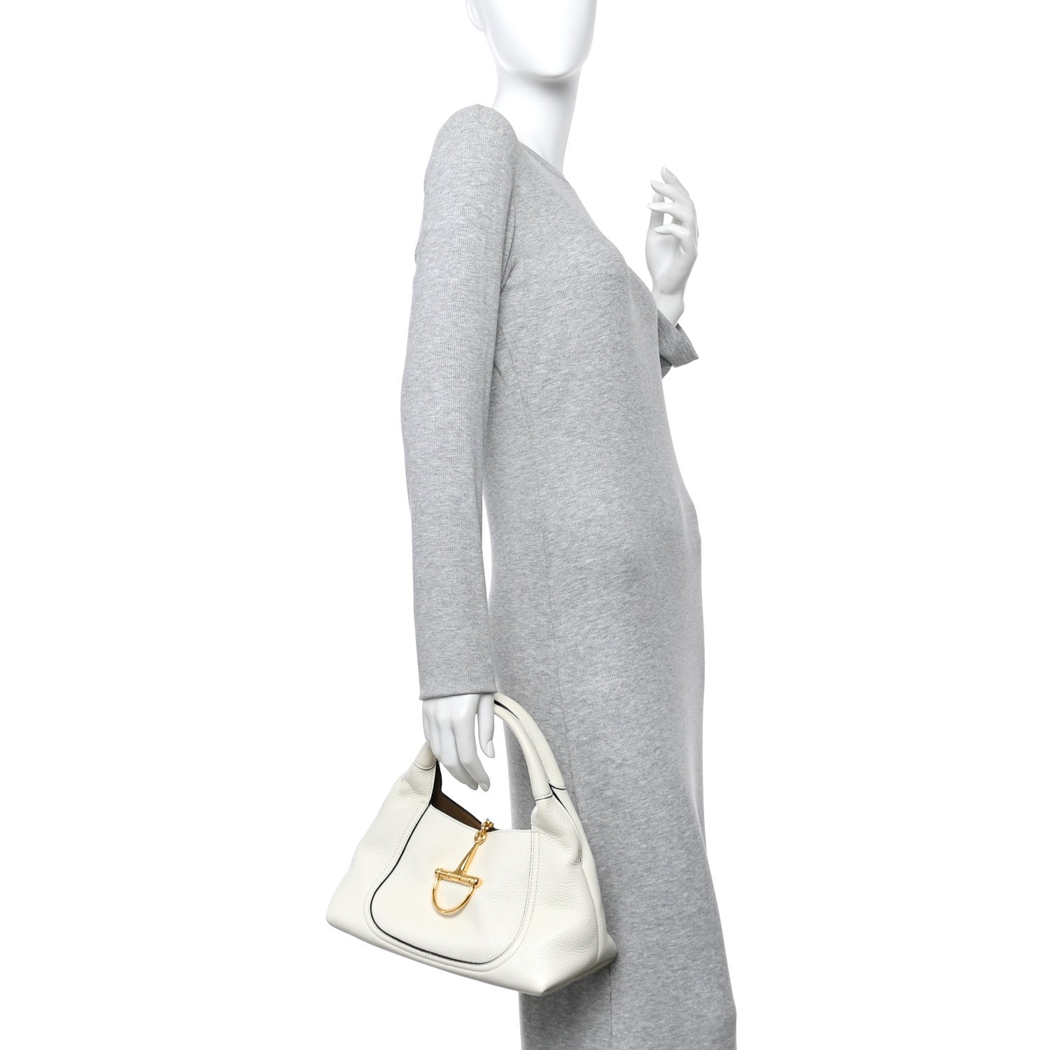 Grained Calfskin Softbit Medium Shoulder Bag White