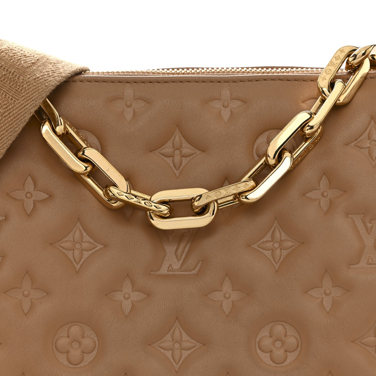 Lambskin Embossed Monogram Coussin PM Camel