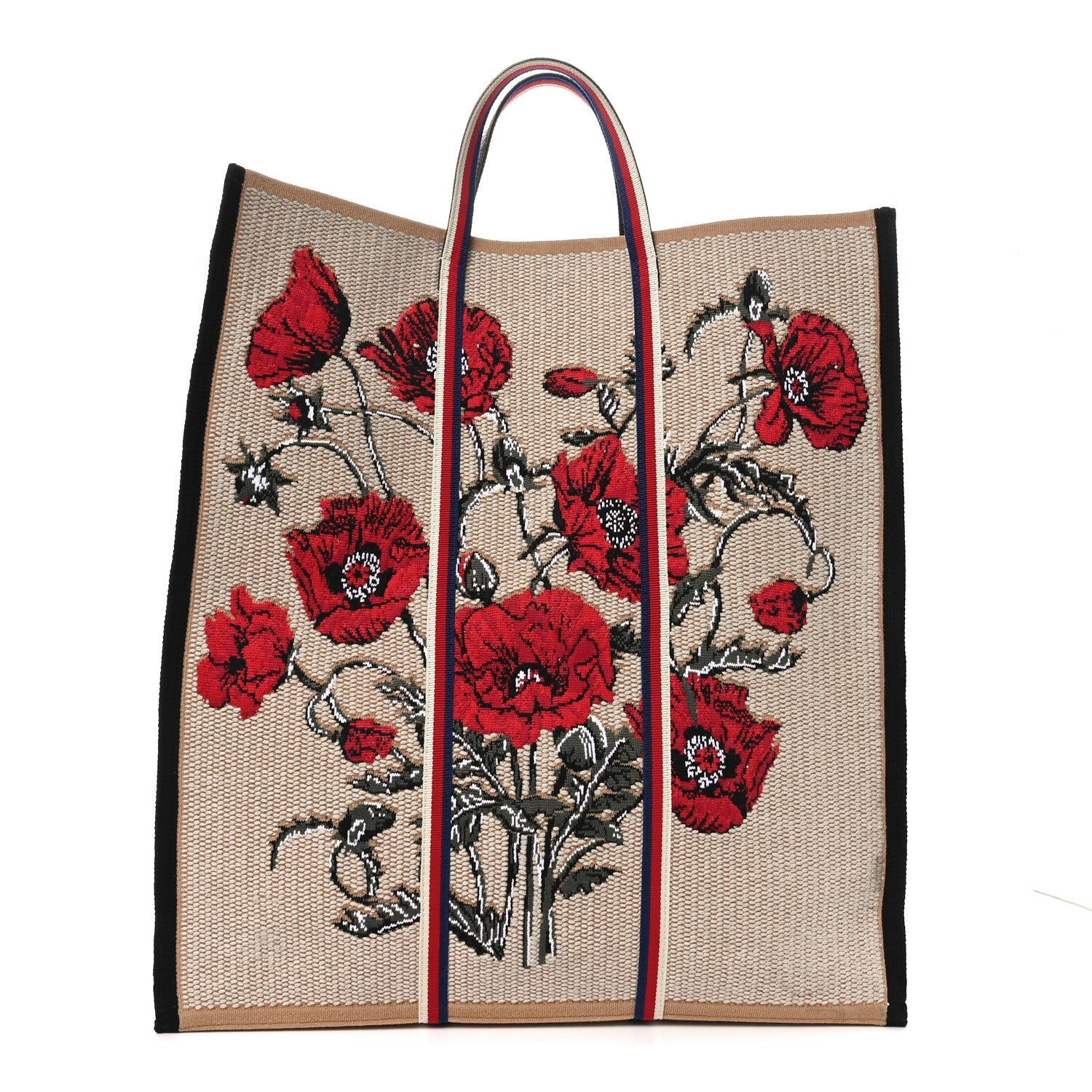 Canvas Woven Floral Embroidered Vertical Tote Beige Multicolor