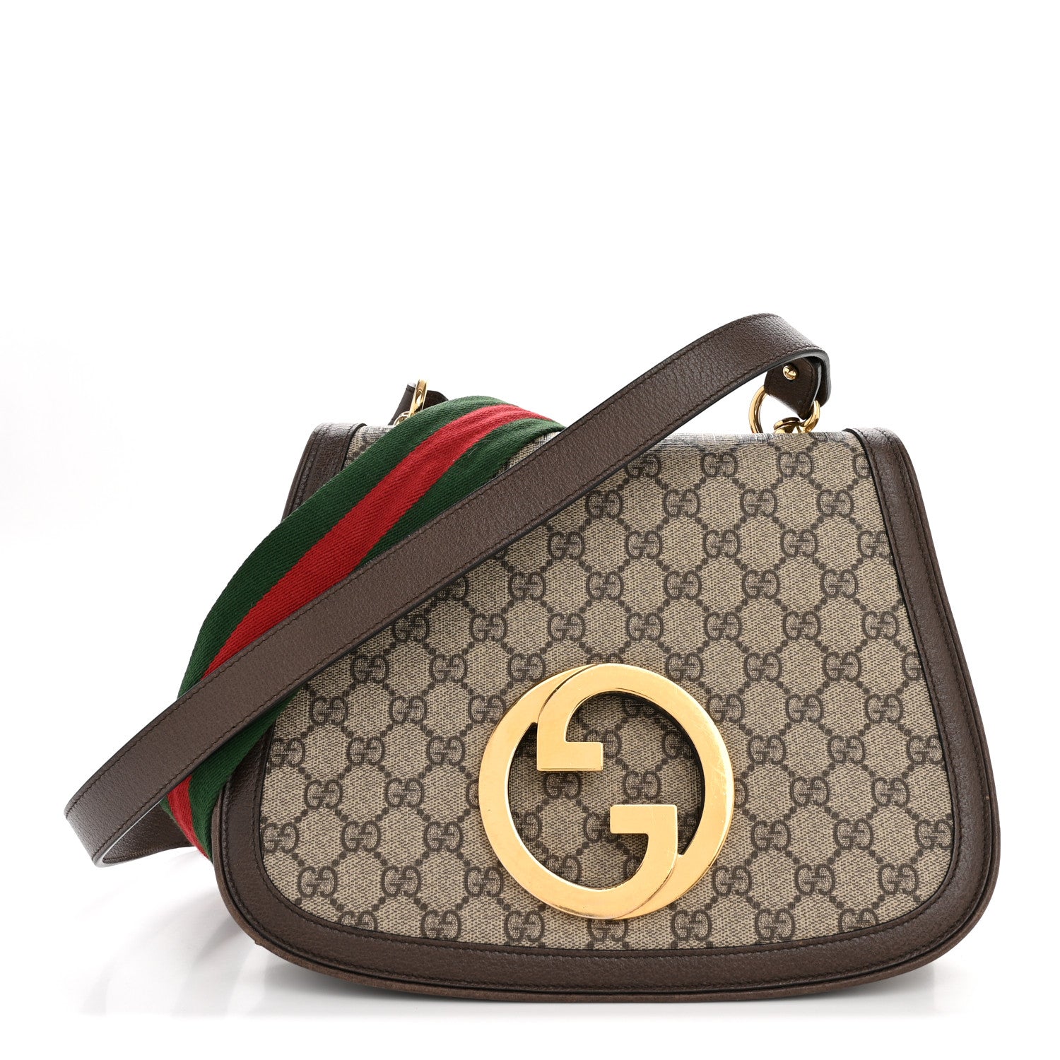 GG Supreme Monogram Textured Dollar Calfskin Web Medium Blondie Shoulder Flap Bag Beige Ebony New Acero