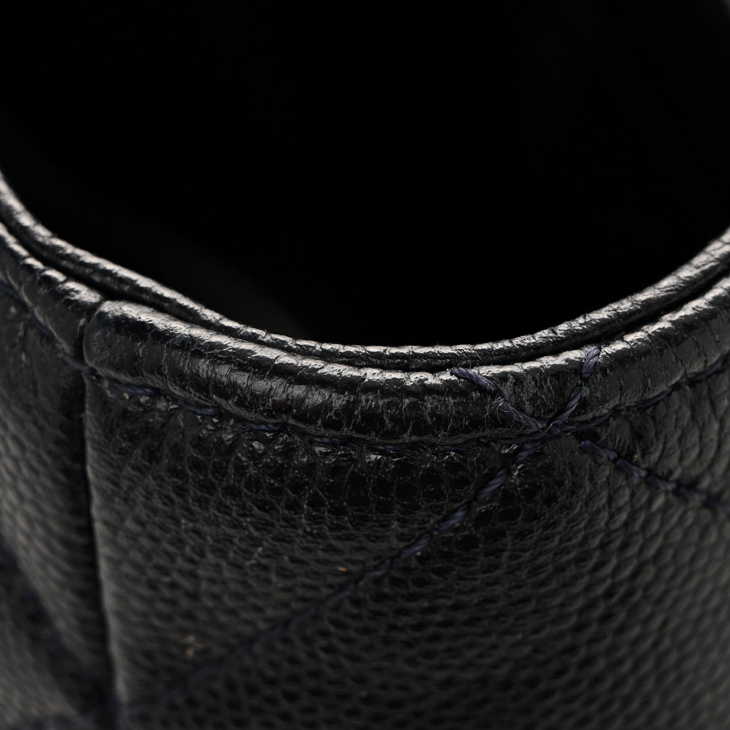 Caviar Quilted Small Shopping Tote Navy