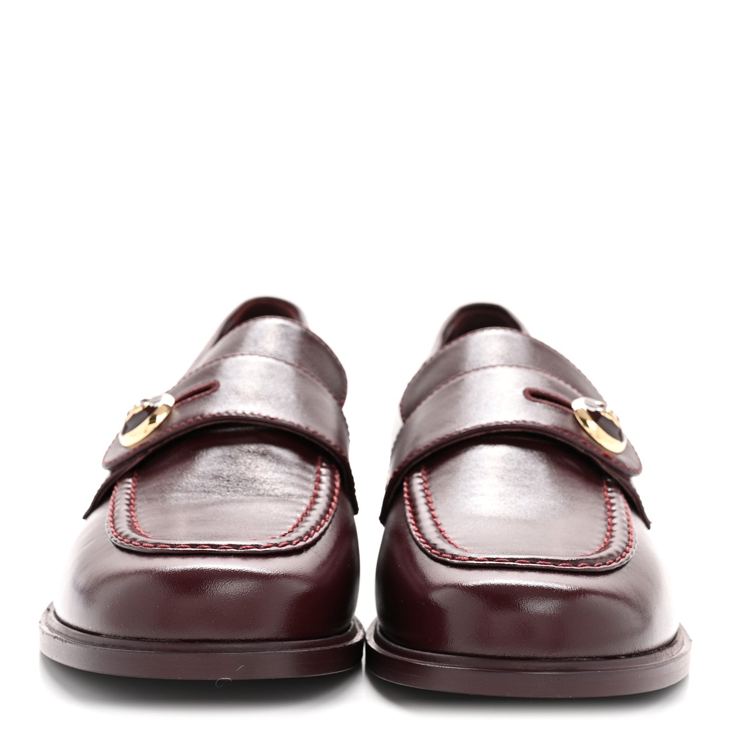 Shiny Calfskin CC Mocassin Loafers 39 Burgundy