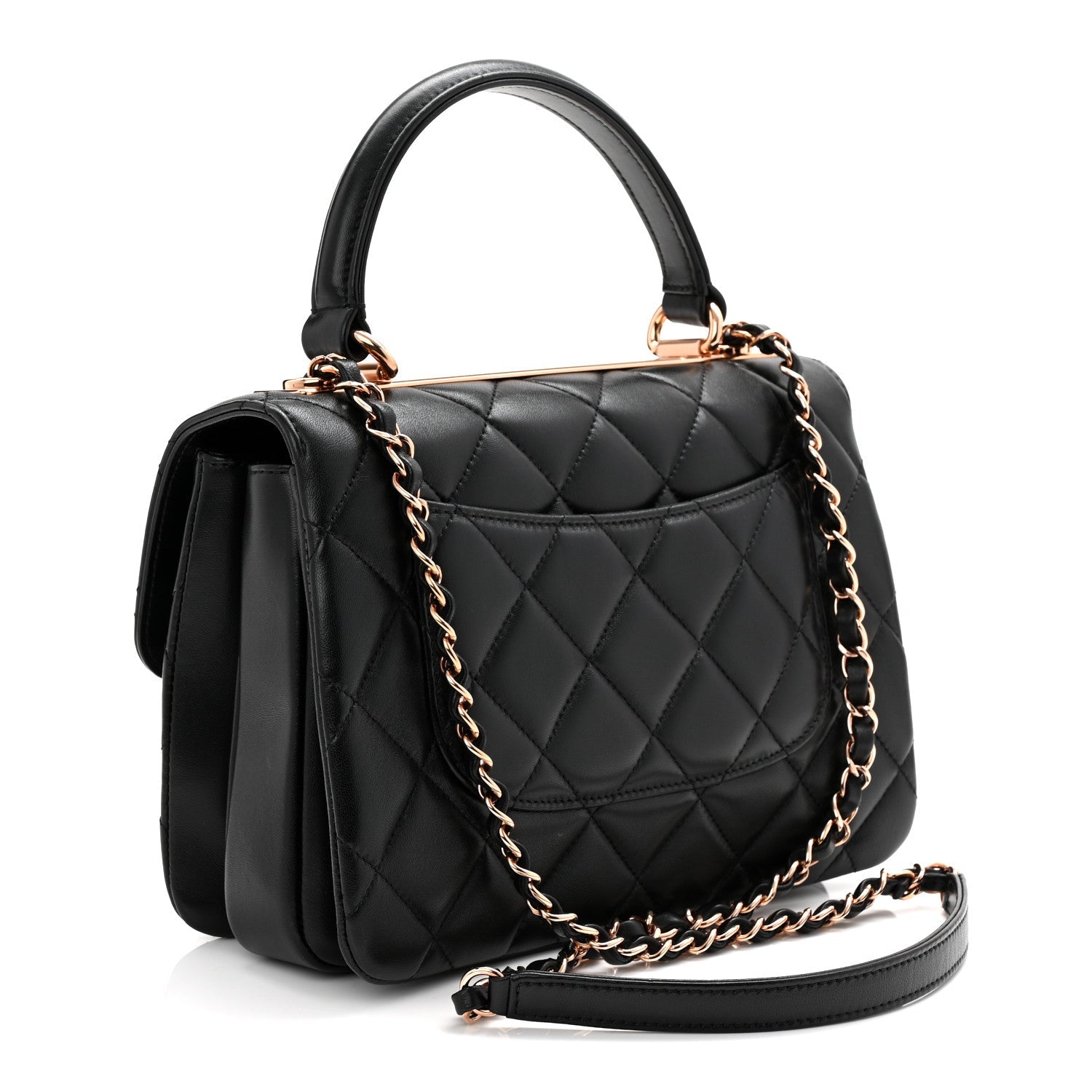 Lambskin Quilted Small Trendy CC Dual Handle Flap Bag Black