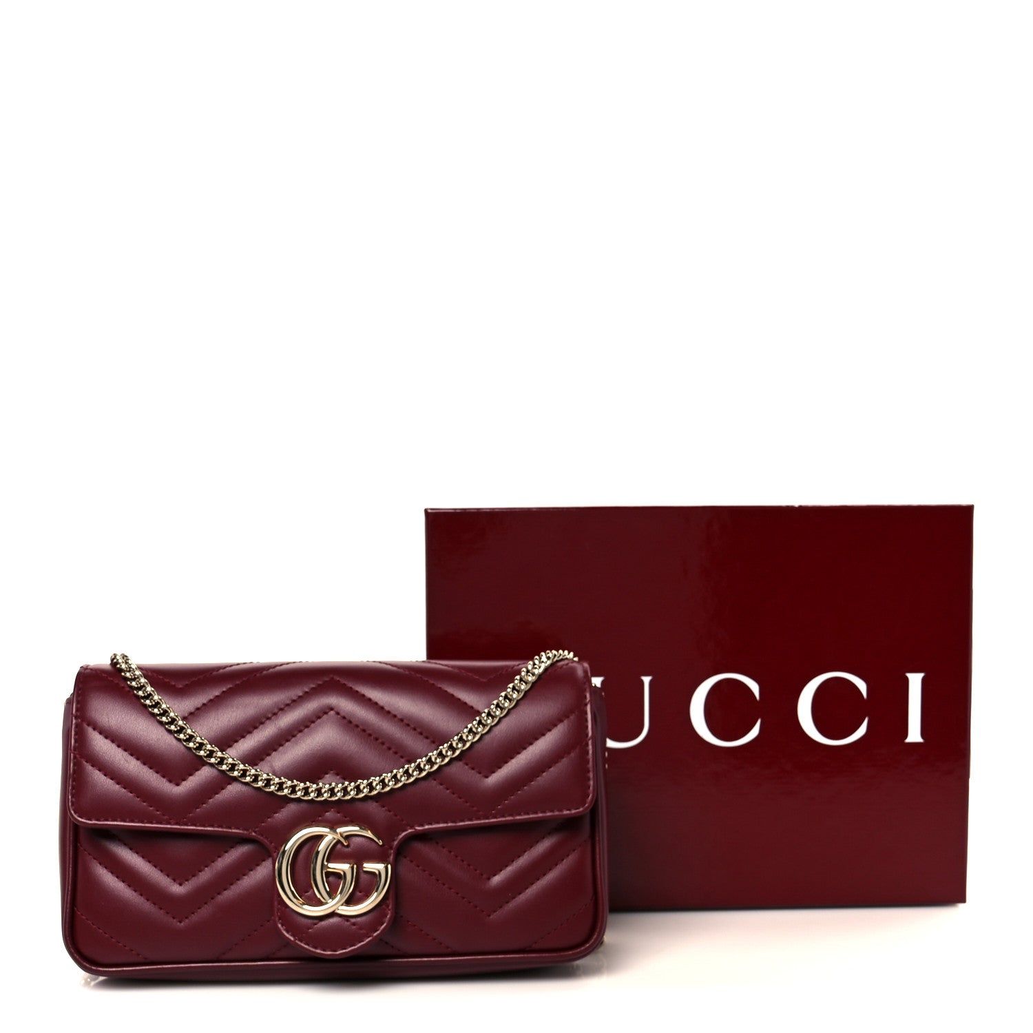 Calfskin Matelasse Mini GG Marmont Shoulder Bag With Card Holder Rosso Ancora