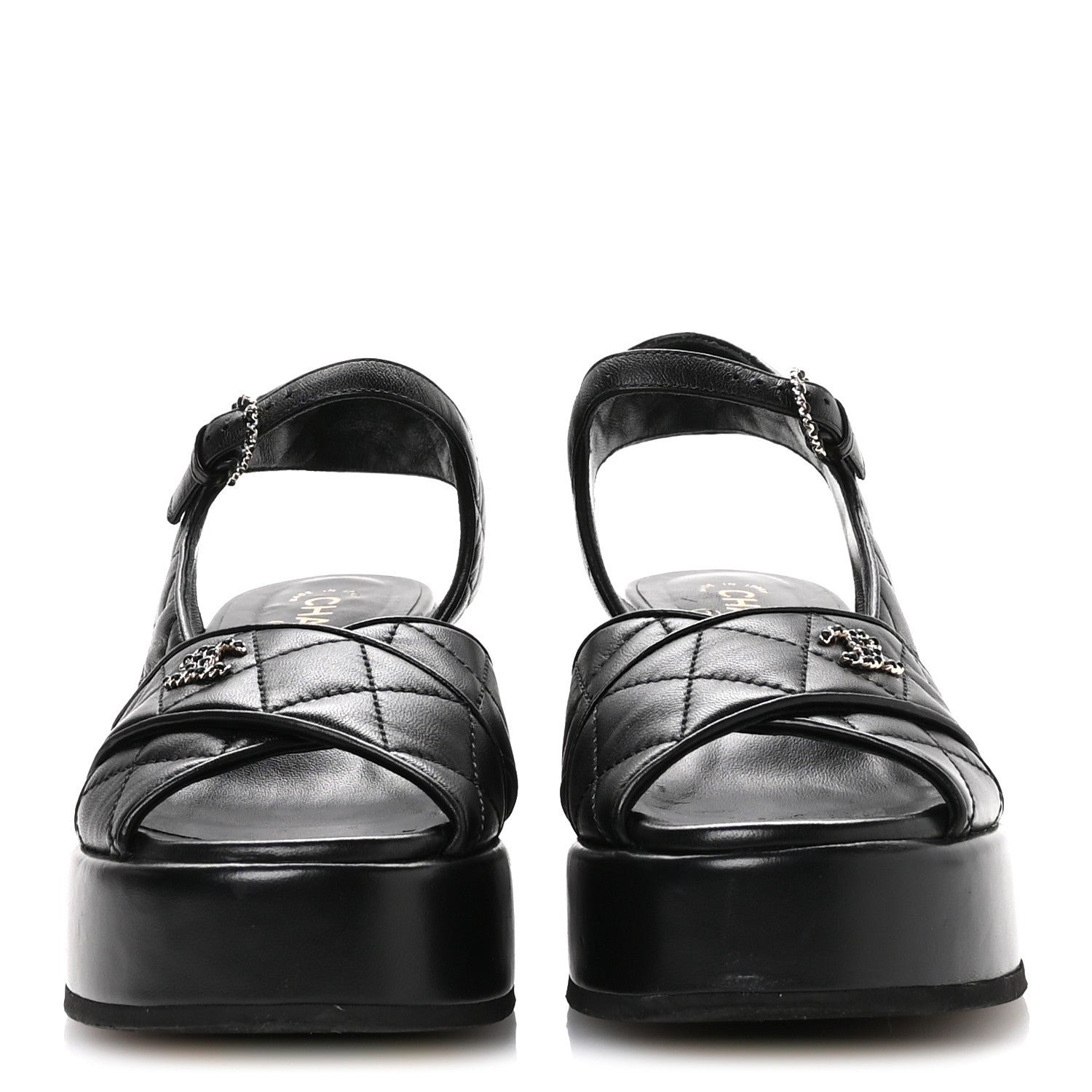 Lambskin Quilted Platform Sandals 39.5 Black