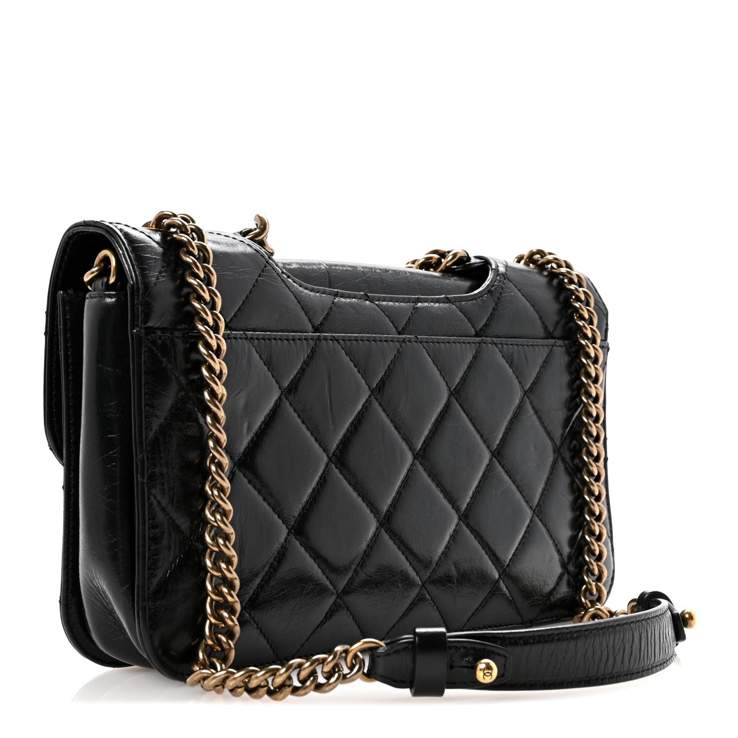 Glazed Calfskin Quilted Medium Perfect Edge Flap Black