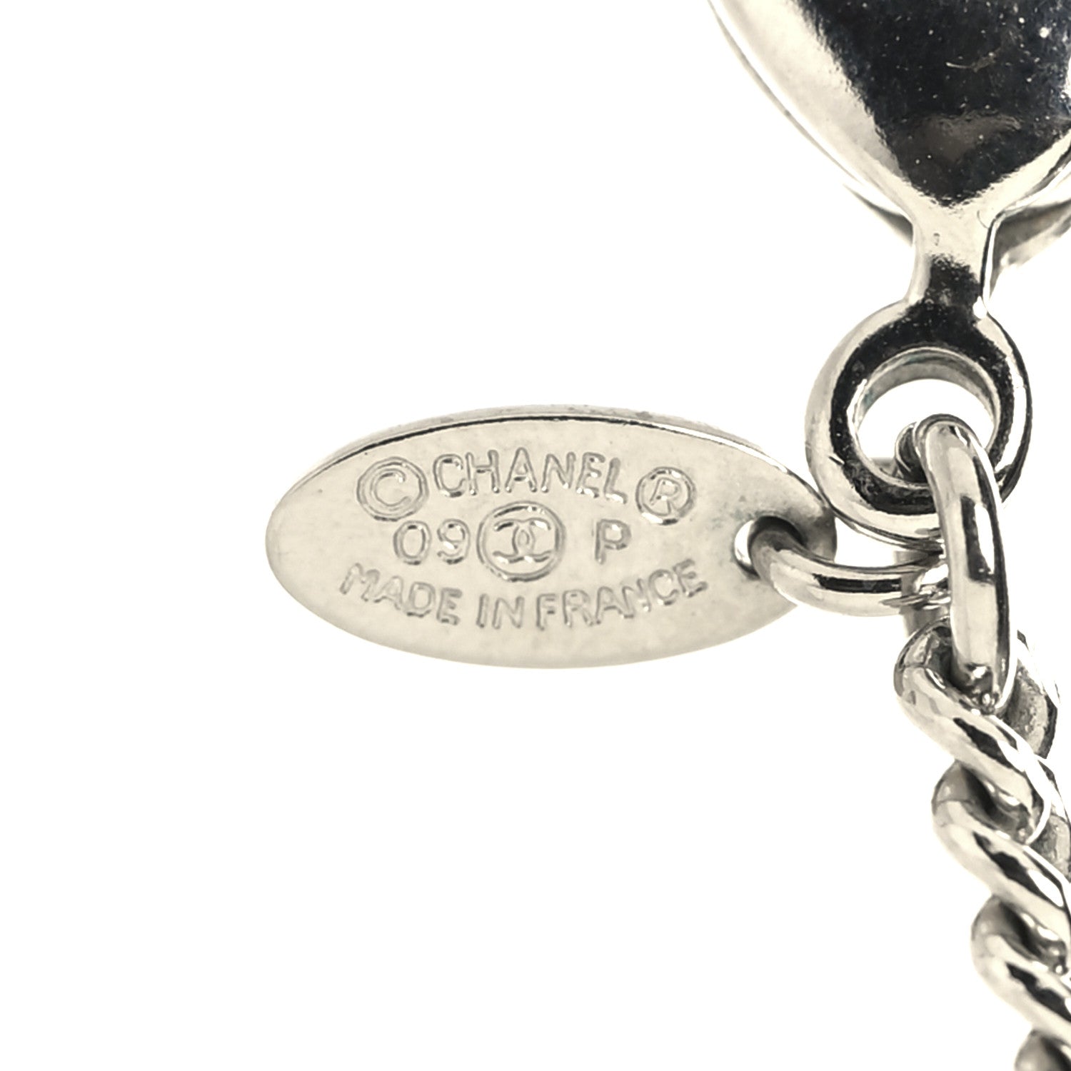 Metal Crystal CC Long Chain Necklace Silver