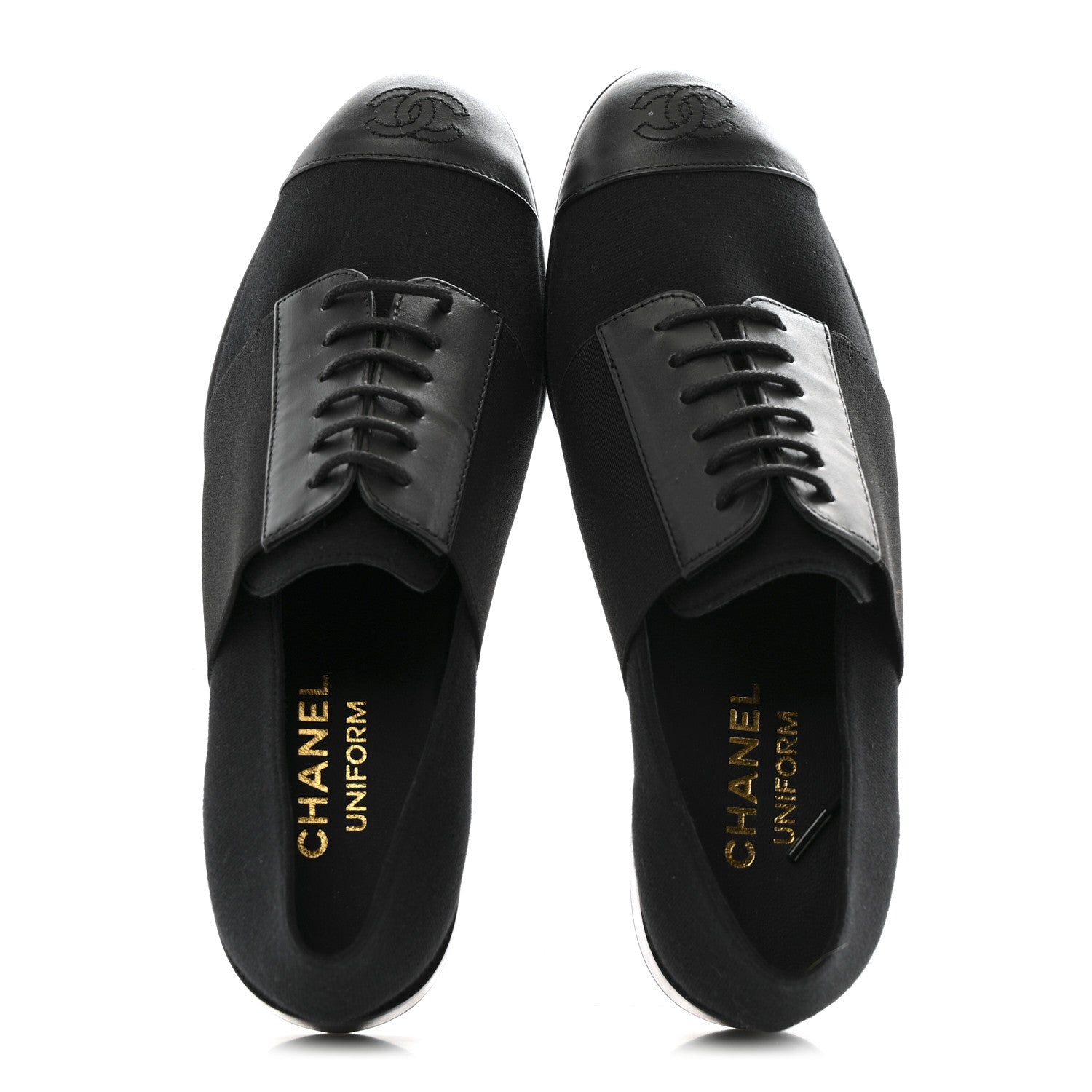 Calfskin Elastic Lace Up Cap Toe CC Loafers 37 Black
