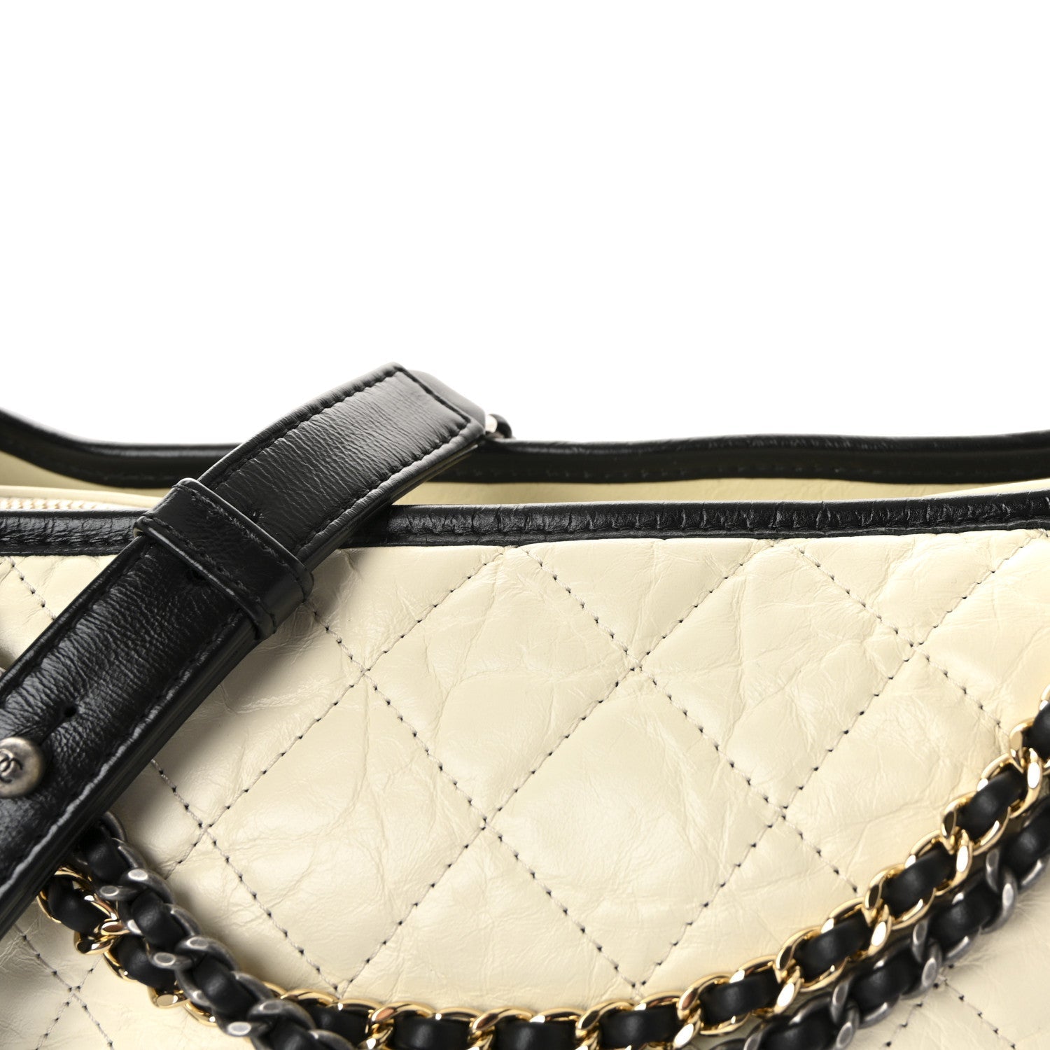 Aged Calfskin Quilted Medium Gabrielle Hobo Black White
