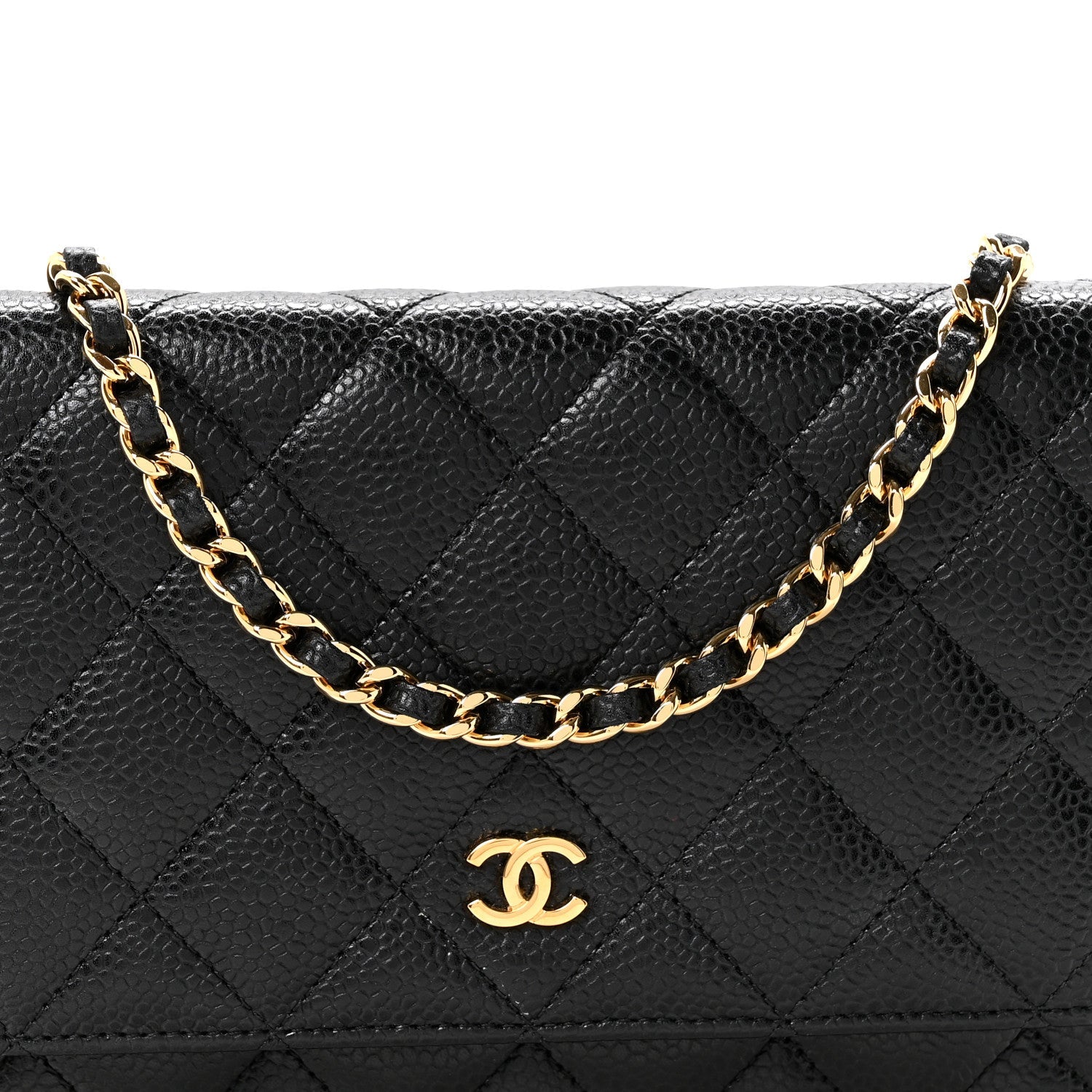 Caviar Quilted Wallet on Chain WOC Black