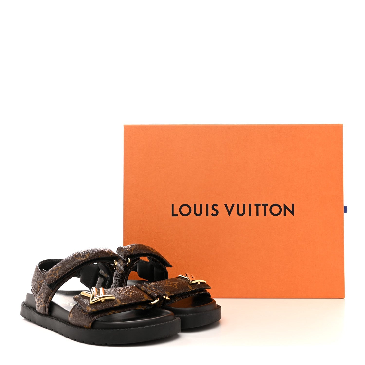 Monogram LV Sunset Comfort Flat Sandals 35 Cacao Brown