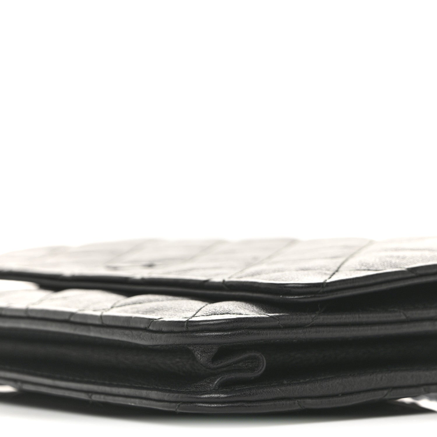 Crumpled Calfskin Quilted Wallet On Chain WOC So Black