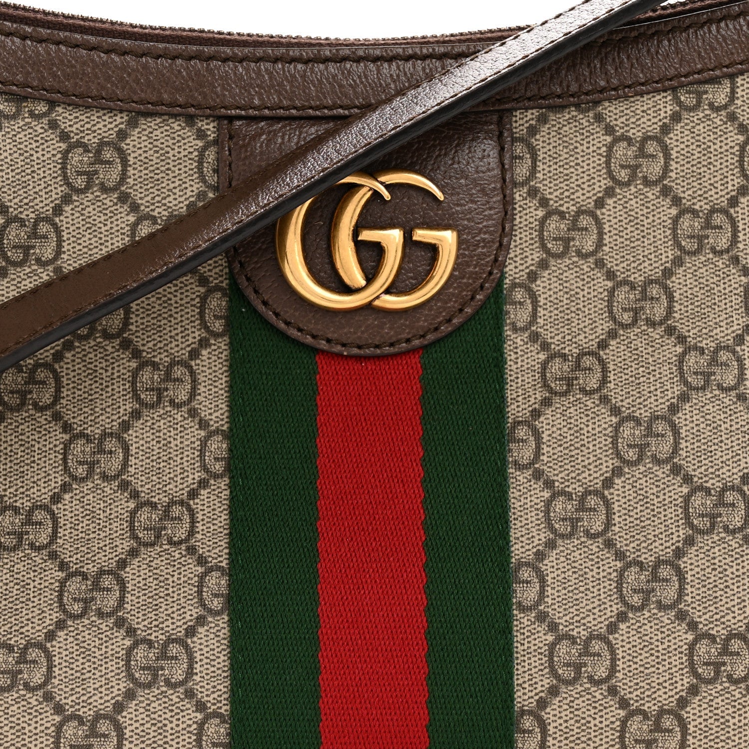 GG Supreme Monogram Web Small Ophidia Half Moon Hobo Brown