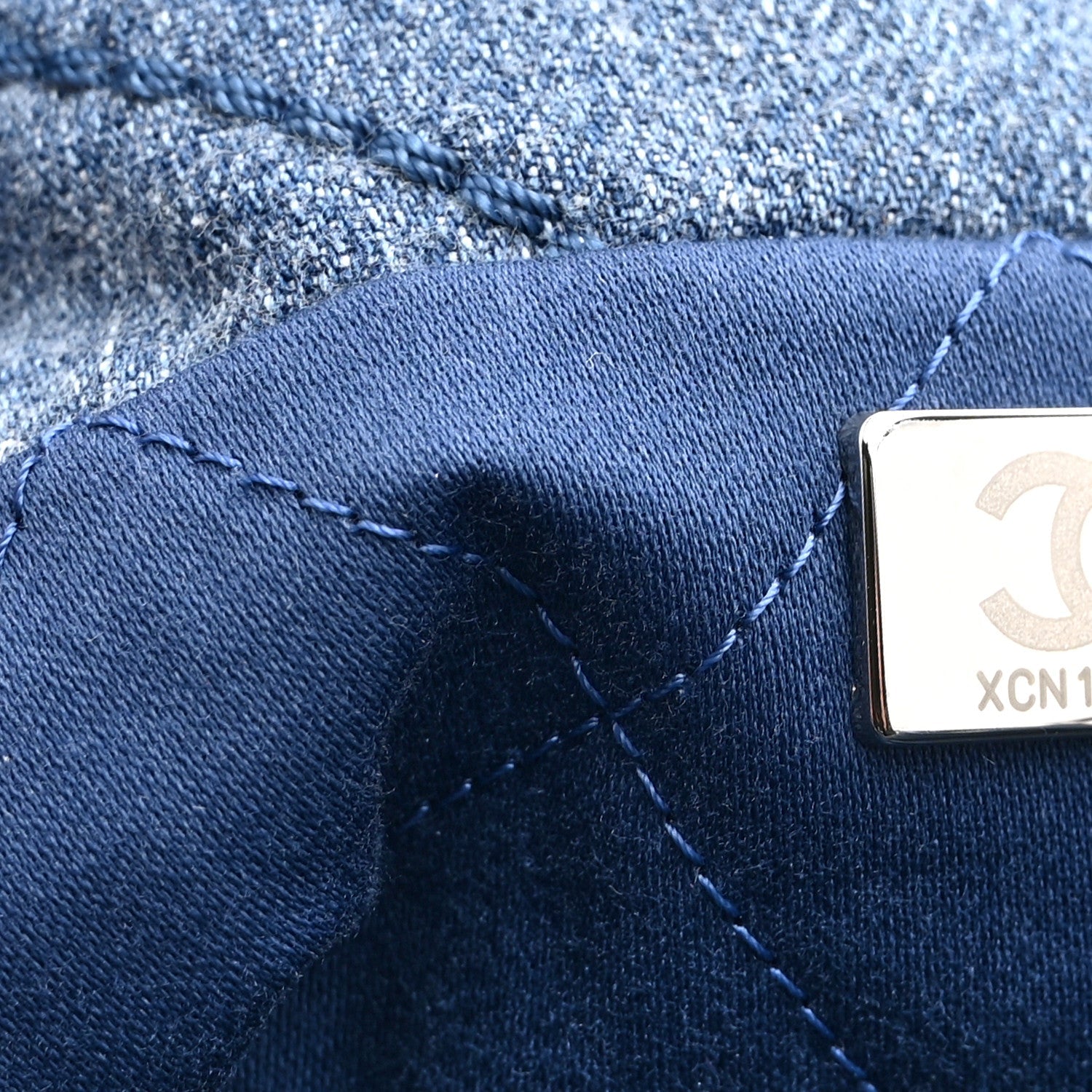 Washed Denim Quilted Studded Mini Chanel 22 Blue