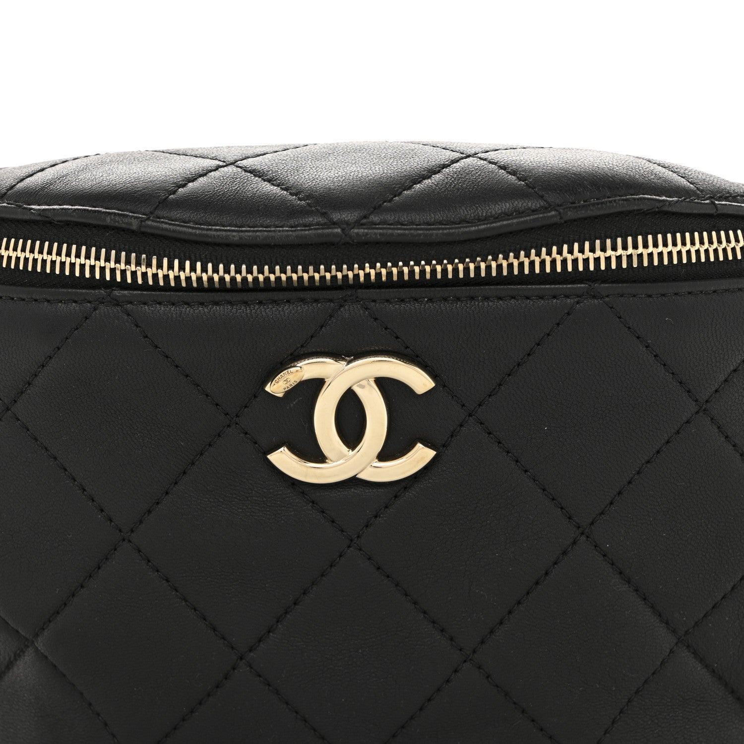 Lambskin Enamel Quilted Waist Bag Black